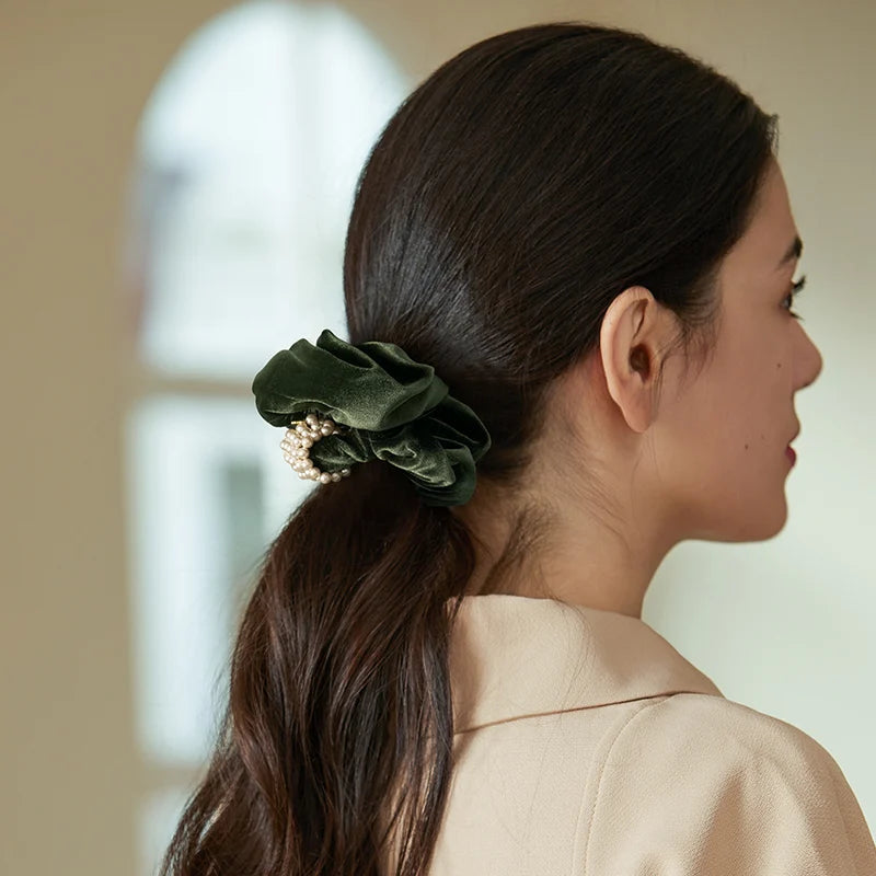 Jewel Large Scrunchies for Women - Elegant Hair Accessories with Rhinestones for Ponytails, Buns & Braids - Perfect for Parties, Weddings & Everyday Use