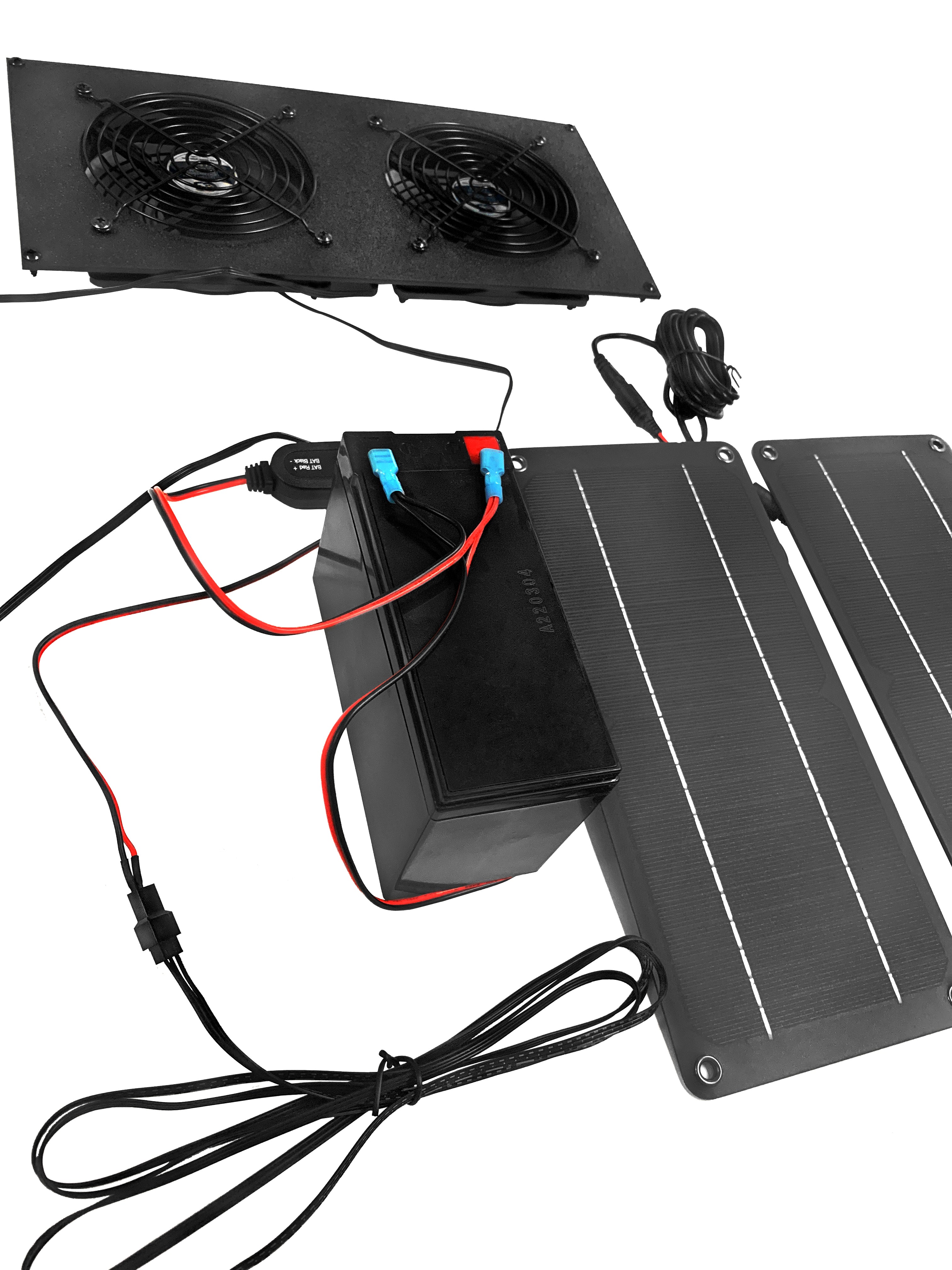 Solar Powered Dual 120mm (CG12025H12 IP67) Waterproof Fan Kit with Overcharge Protector - Outdoor Cooling Solution for RV, Greenhouse & Off-Grid Living