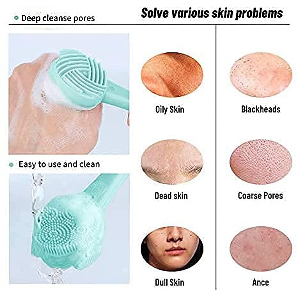 SYGA Silicone Face Cleansing Brush - Exfoliating Scrubber with Dual Head & Flexible Spatula for Deep Pore Cleaning, Blackhead Removal & Makeup Application | Perfect for Skincare Routine, Facial Massage & Mask Application (Green)