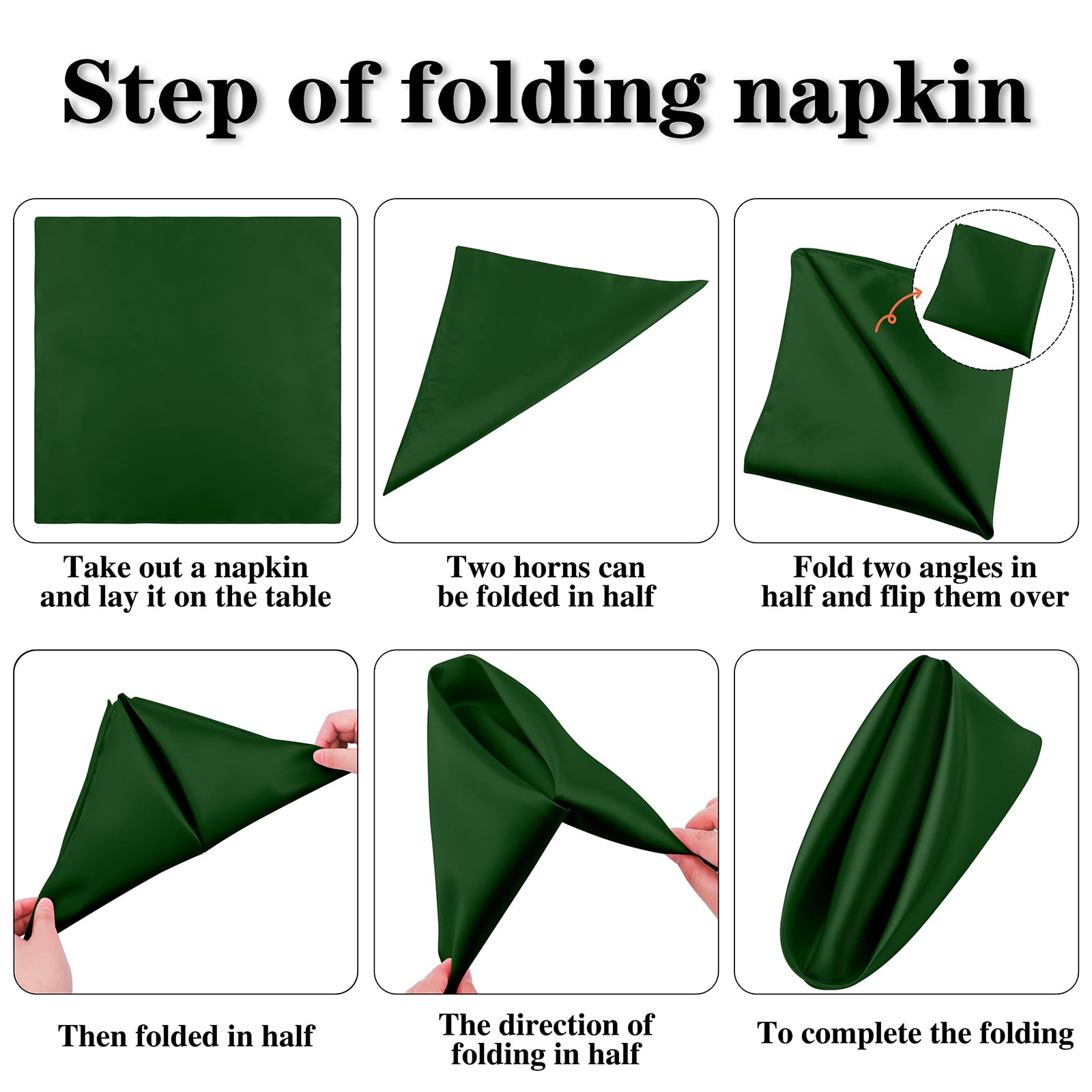 ANECO 12-Pack Premium Satin Dinner Napkins 17x17 Inches - Soft Square Table Napkins for Restaurants, Weddings, Parties & Home Decor (Forest Green) - Elegant Table Setting & Special Occasion Accessories