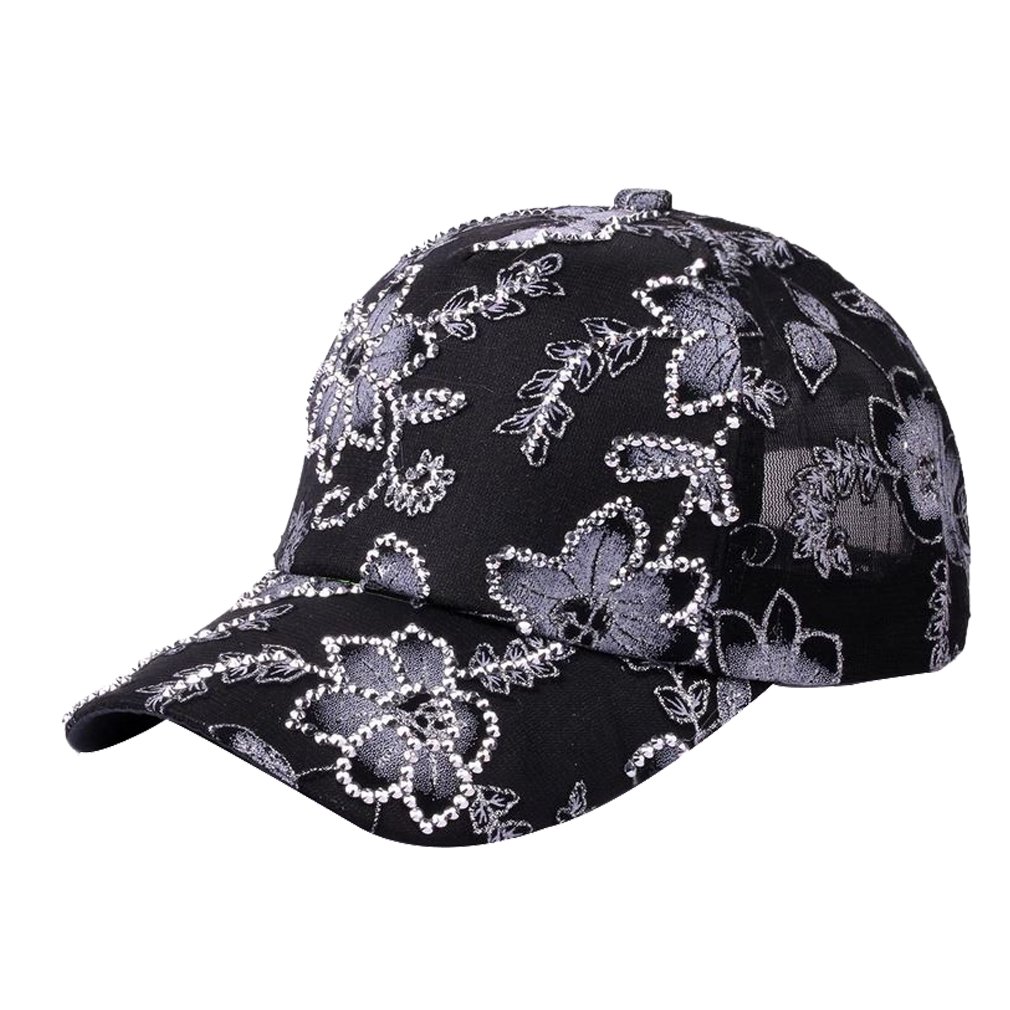 Rhinestone Flower Snapback Baseball Cap - Lace & Studded Design for Women | Fashion Accessory for Parties, Concerts & Casual Outfits
