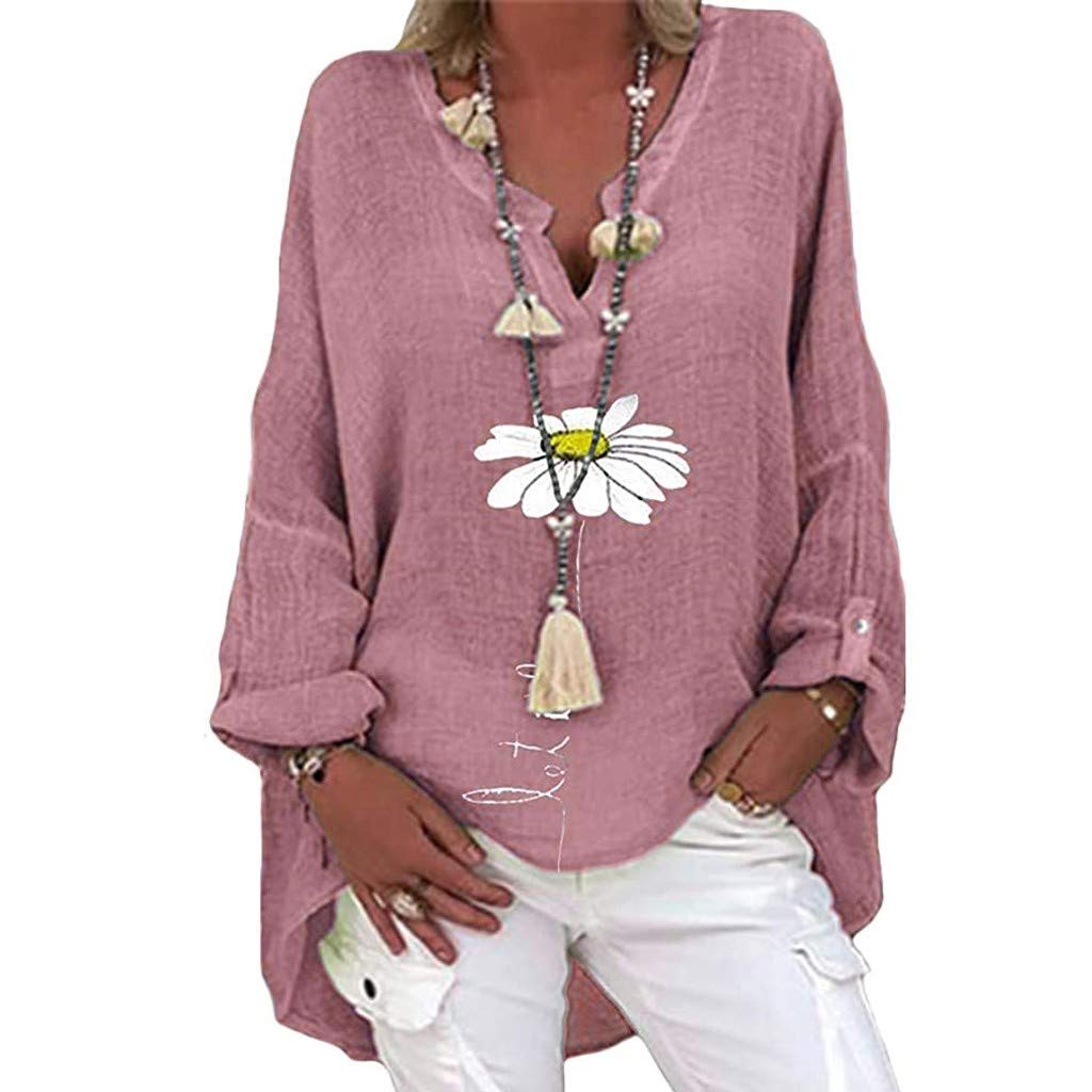 2022 Women's Long Sleeve Casual V-Neck Loose Fit T-Shirt - Trendy Fall Tunic Blouse for Going Out - Plus Size Tops (Perfect for Office, Date Night & Autumn Layering)