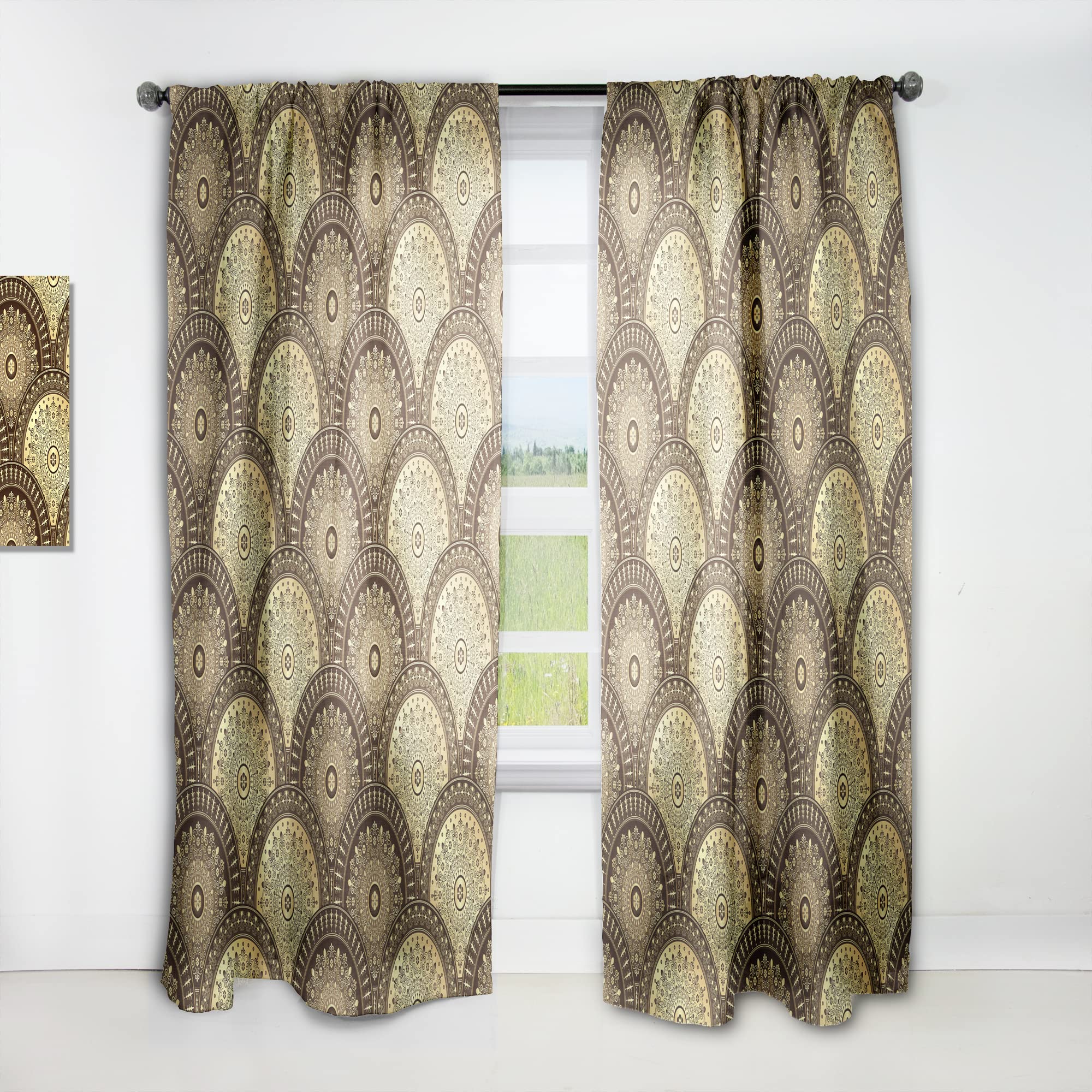 DesignQ Golden Circular Pattern Thermal Insulated Curtains - Single Panel 52x120 Inches - Elegant Drapes for Bedroom & Living Room - Perfect for Home Decor & Light Blocking