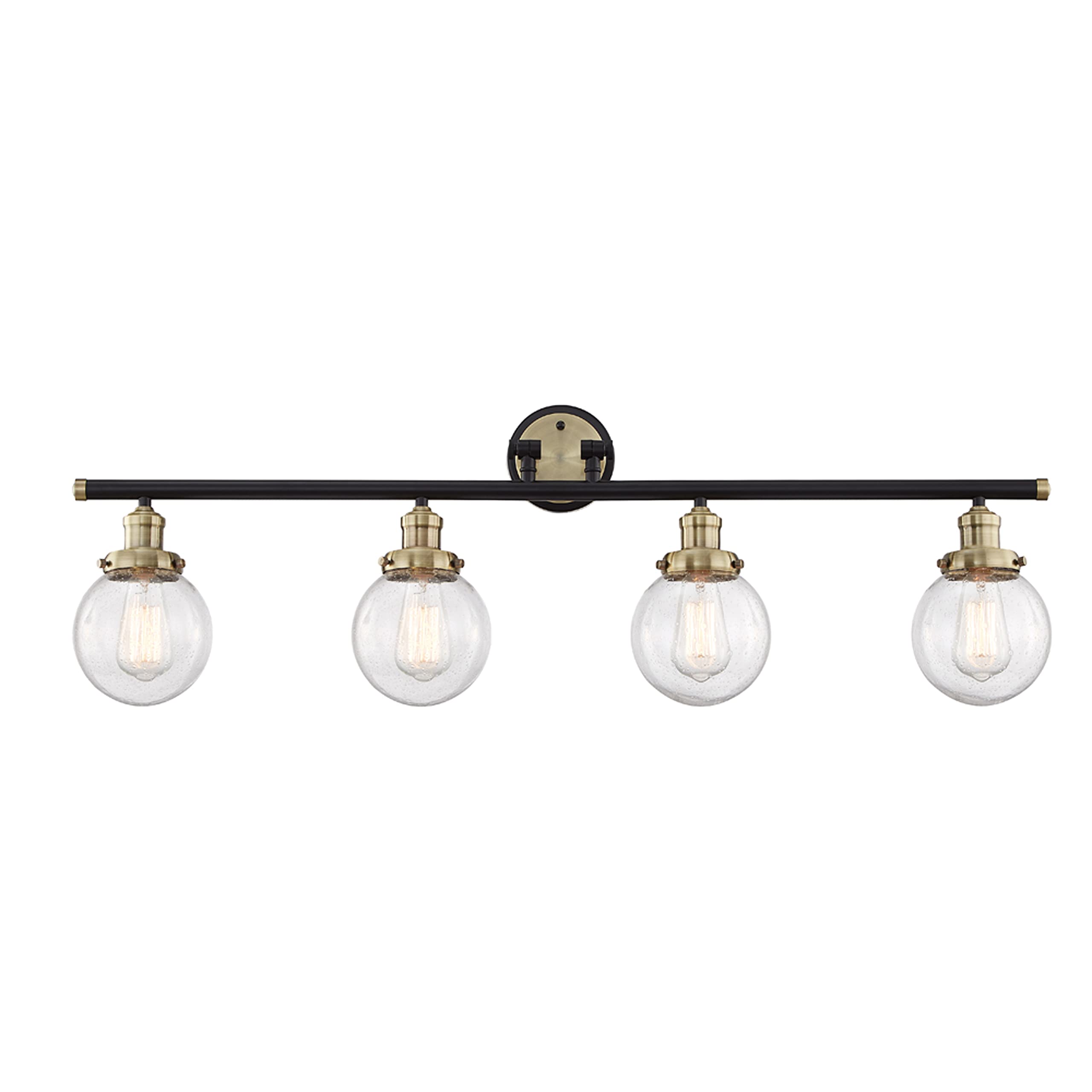Vanity Art 4-Light Wall Sconce in Black with Antique Brass Finish - Modern Bathroom Vanity Lighting with Clear Seedy Glass - Vintage Style Wall Lamp for Living Room, Porch, Bedroom & Dressing Area | BA201-4BK-AB-SY