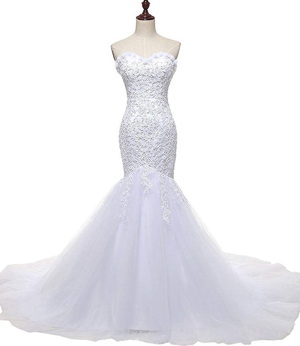SOLOVEDRESS Women's Tulle Lace Wedding Dress - Mermaid Sweetheart Bridal Gown with Long Train for Romantic Beach, Church & Outdoor Ceremonies