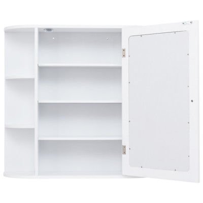 Wall Mounted Bathroom Storage Cabinet - White Mirrored Organizer for Makeup, Toiletries & Essentials | Space-Saving Vanity Mirror with Shelves