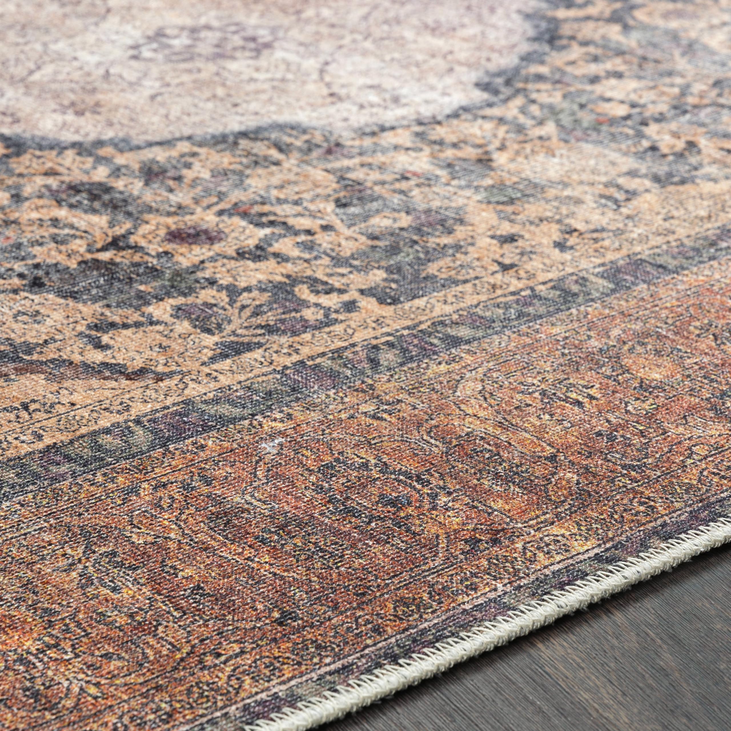 Mark&Day Washable Area Rug 6x9 Feet - Traditional Olterterp Design in Red Brown - Machine Washable Carpet for Living Room, Bedroom, Kitchen - Perfect for High Traffic Areas & Cozy Home Decor (6'7