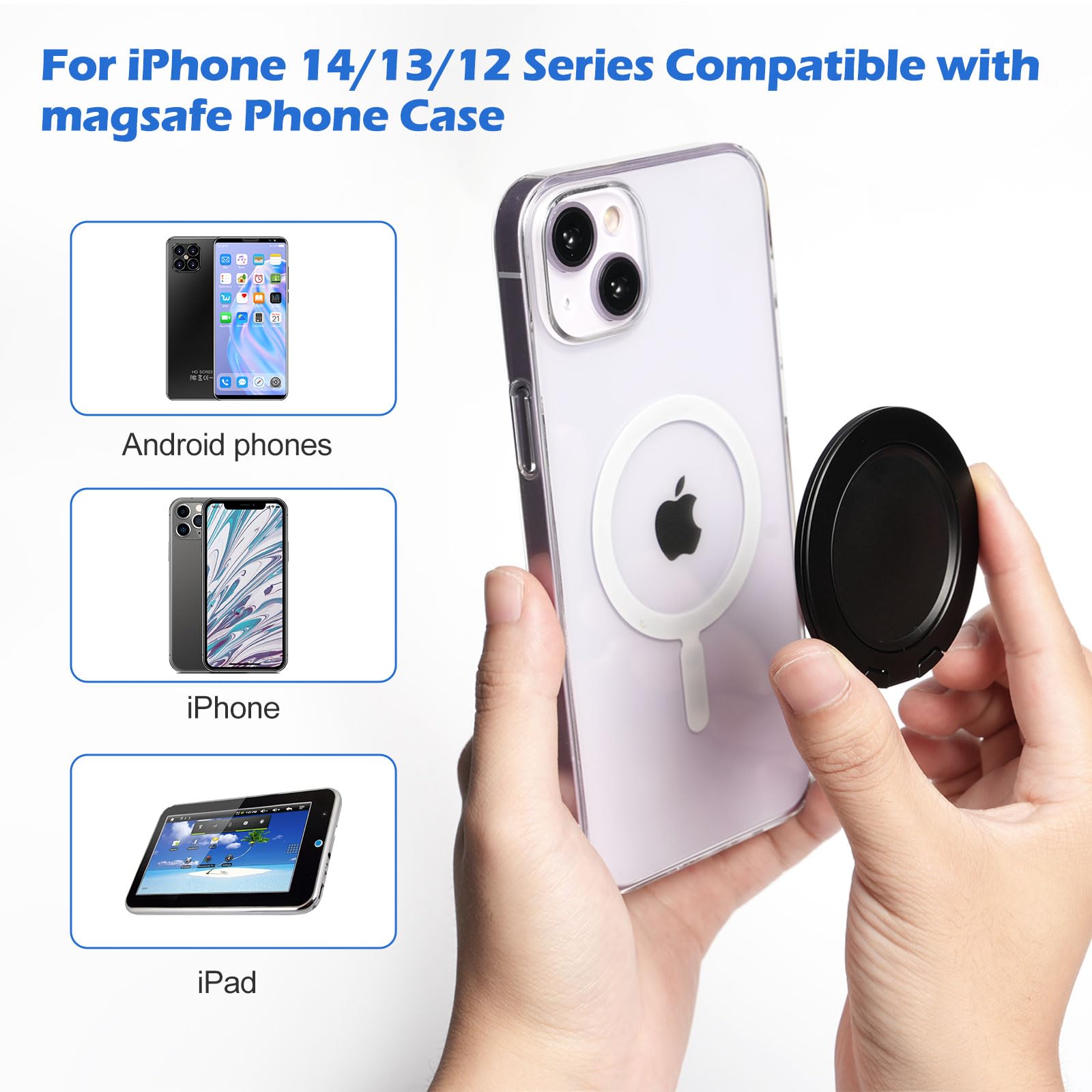 Magnetic Phone Ring Holder & Kickstand - Compatible with iPhone 12/13/14/15 Series & MagSafe, Removable PopSocket Grip Stand for Hands-Free Viewing & Secure Phone Grip - Perfect for Driving, Video Calls, and Selfies