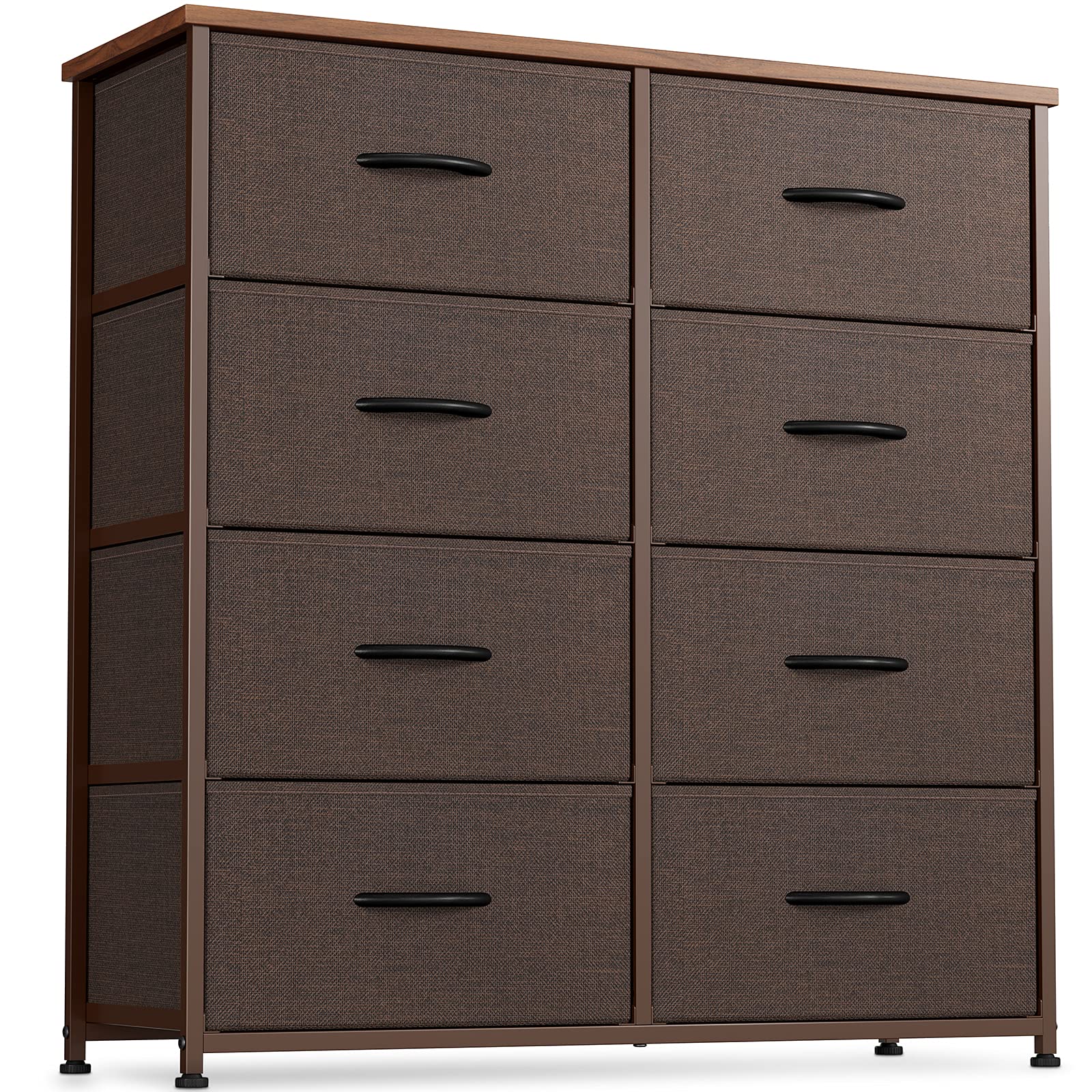 CubiCubi 8-Drawer Tall Dresser with Sturdy Steel Frame & Wood Top - Wide Storage Organizer for Bedroom, Hallway, Closet | Modern Brown Dresser for Clothes, Shoes & Home Organization