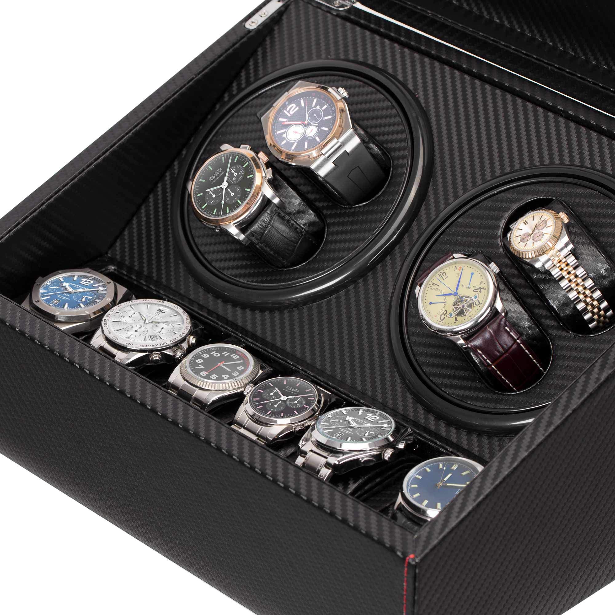 Luxury Automatic Watch Winder - 4 Motors, 6 Pillows for Men/Women | Quiet Display Case for Watch Collection