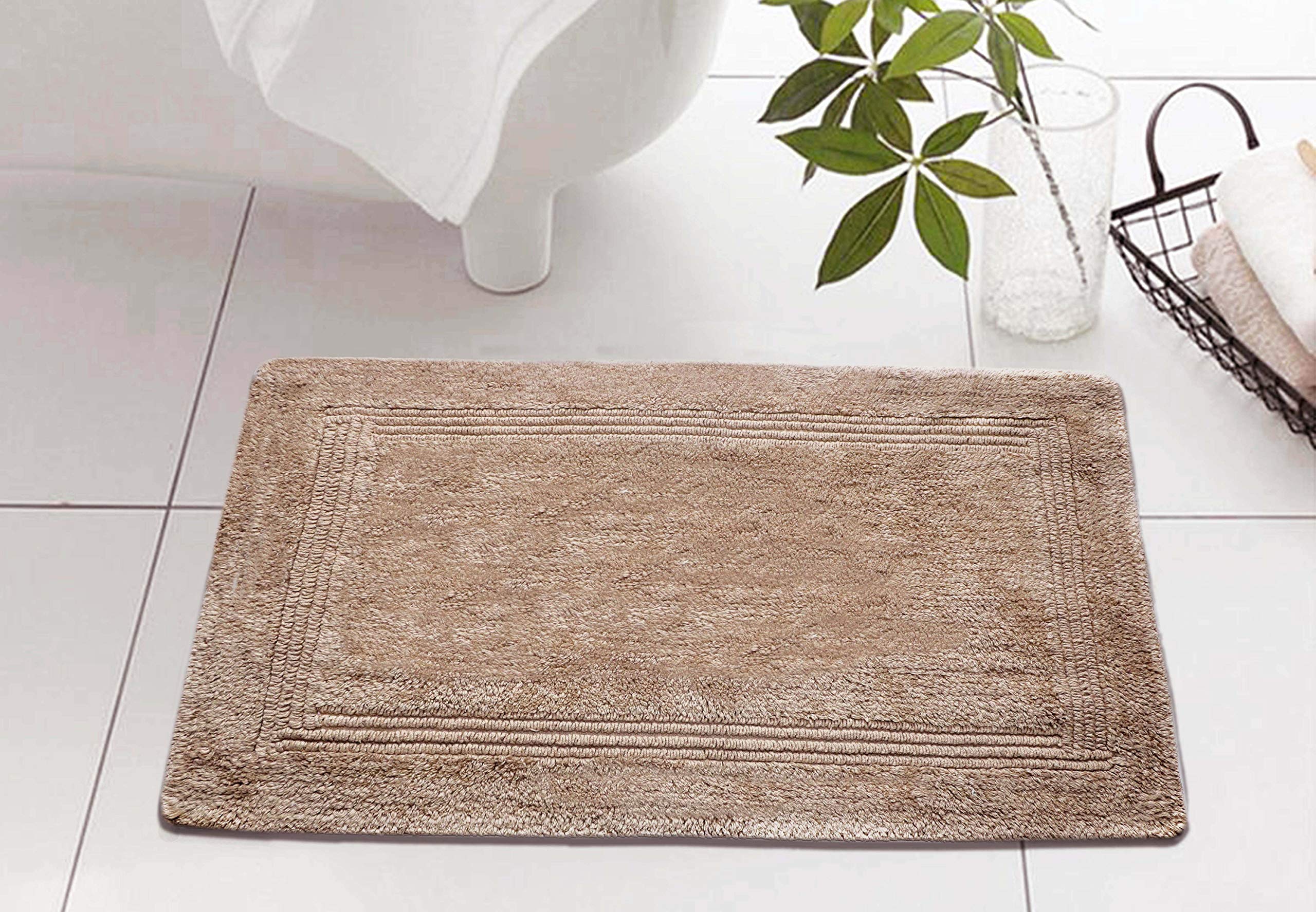 Luxury Reversible Cotton Bath Rug - Soft, Machine Washable & Water Absorbent - Spa, Vanity, Shower, Bathroom, Kitchen & Bedroom Floor Mat - WOVEN ST. Collection (Taupe Lewis, 17