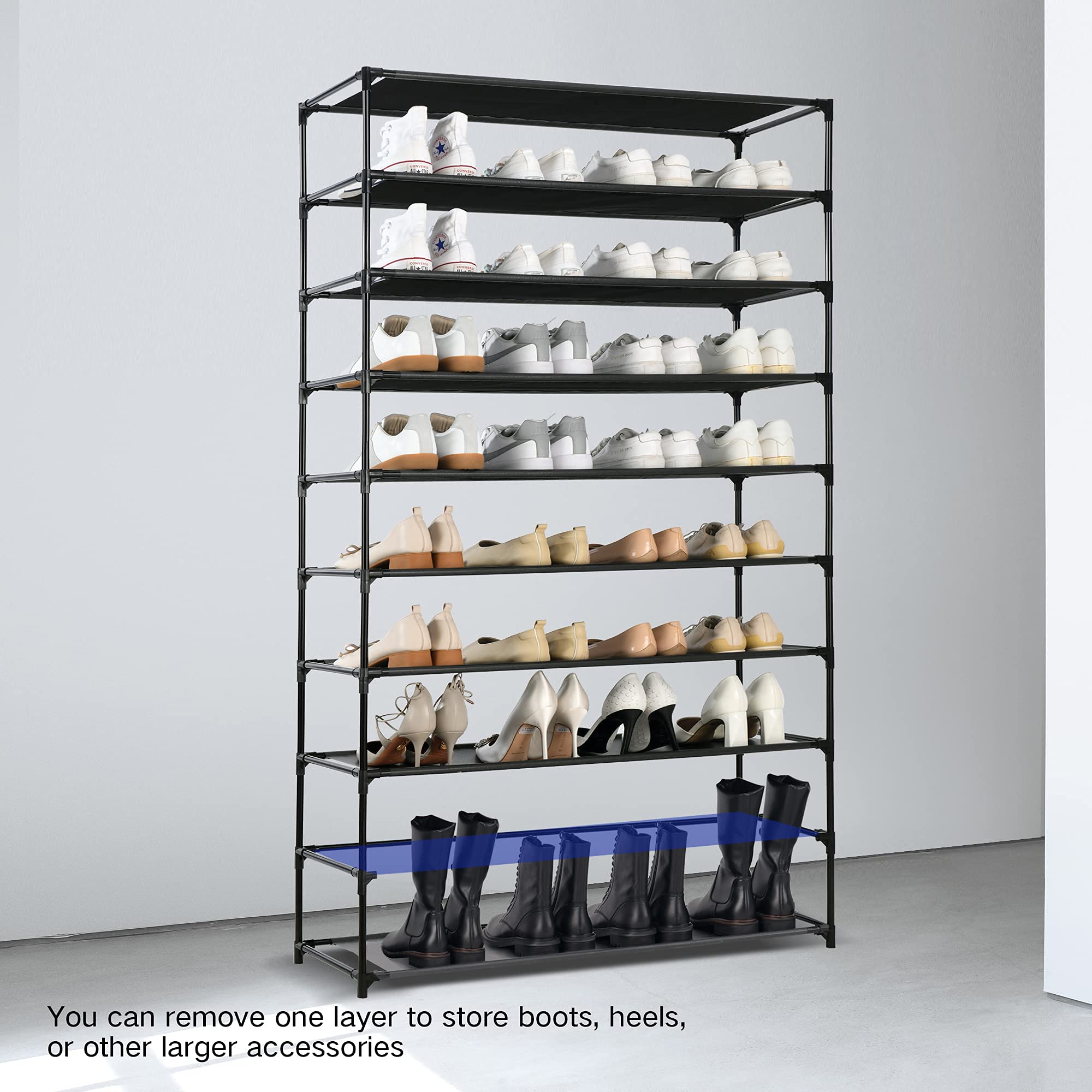 50 Pairs Shoe Rack Organizer - 10-Tier Space Saving Shoe Shelf for Bedroom, Closet & Entryway | Non-Woven Fabric Shoe Storage | Perfect for Small Spaces & Shoe Lovers (Black)