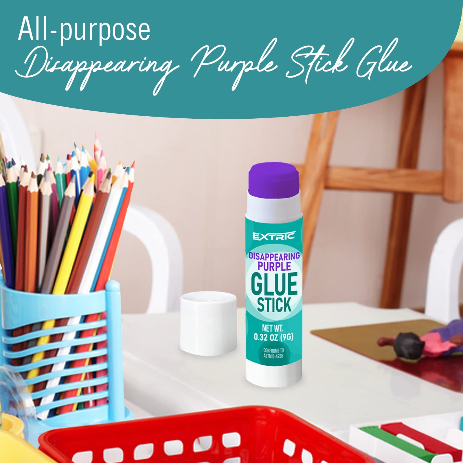 Purple Washable Glue Sticks for Kids - 12 Pack (0.32 oz Each) | Non-Toxic School Supplies for Classroom, Arts & Crafts | Perfect for Homework, Scrapbooking & DIY Projects