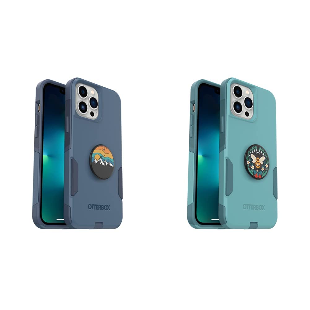 iPhone 12/13 Pro Max Commuter Case & PopSockets PopGrip Bundle - Rock Skip & Bee Boho or Riveting & Mountain High Designs | Shockproof Phone Cover with Grip Stand for Commuting, Travel & Daily Use
