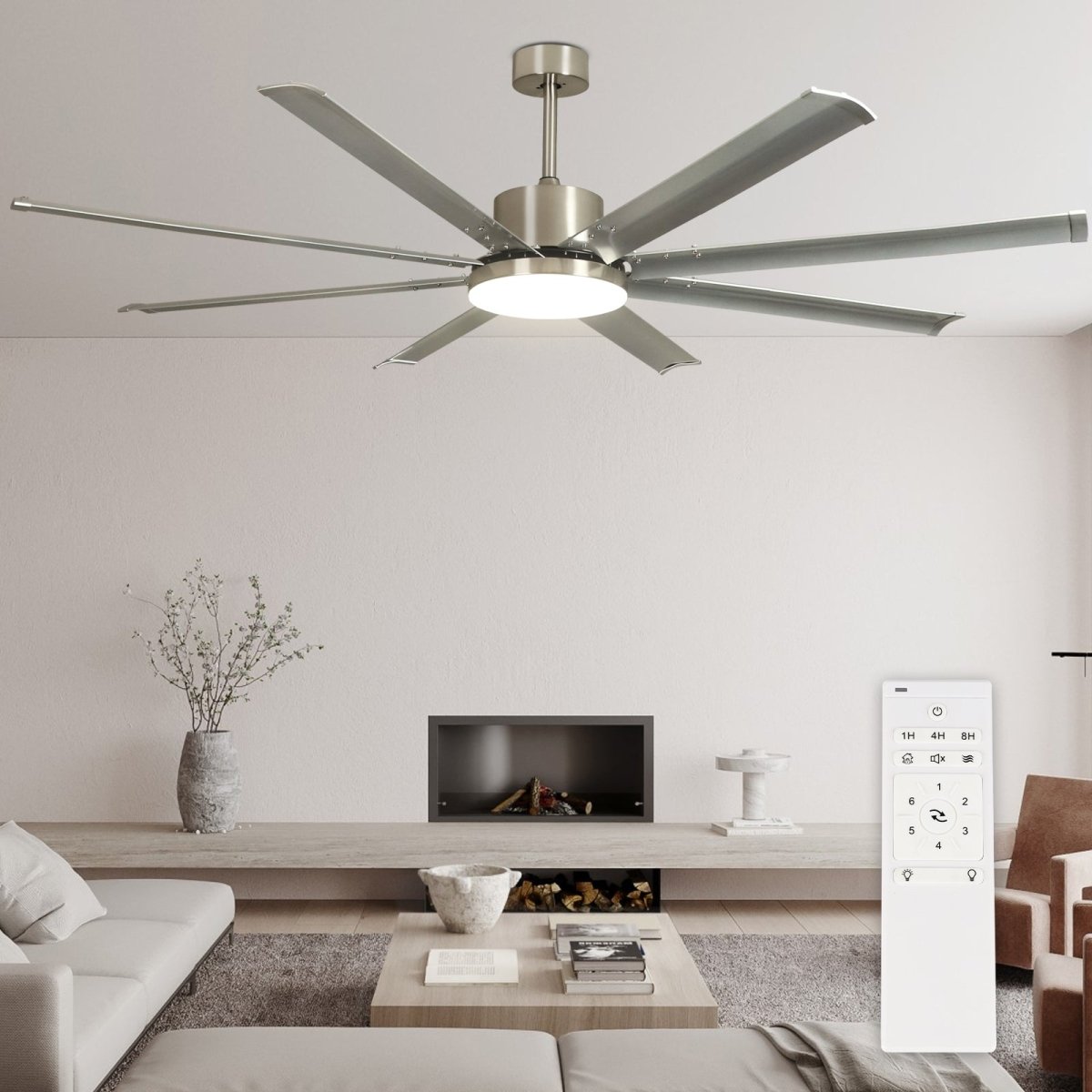 Depuley 80-Inch DC Reversible Ceiling Fan with LED Light - 8 Aluminum Blades, 6 Speed Settings, Modern Industrial Design for Living Room & Bedroom in Brushed Nickel/Silver - Perfect for Home Cooling & Stylish Lighting