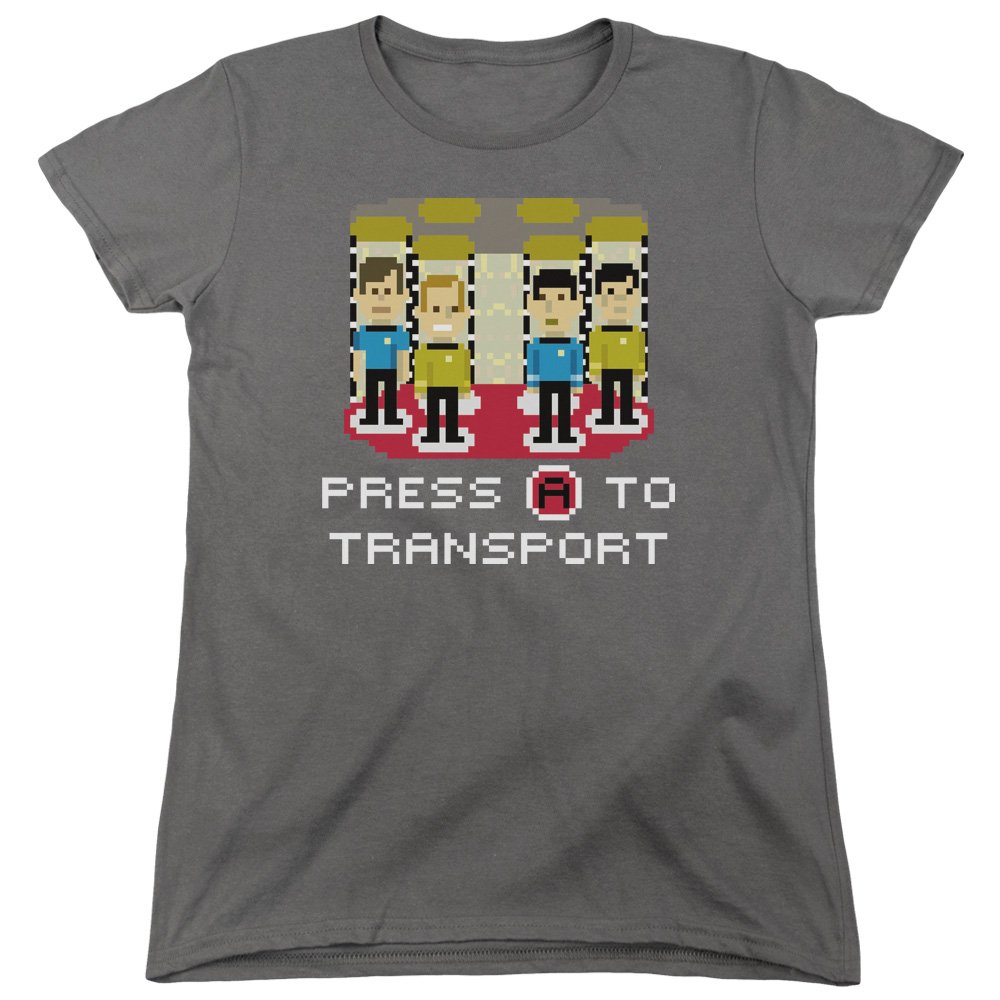 Star Trek Press A to Transport Women's T-Shirt | Officially Licensed Trevco Graphic Tee | Perfect for Cosplay, Conventions & Sci-Fi Fans