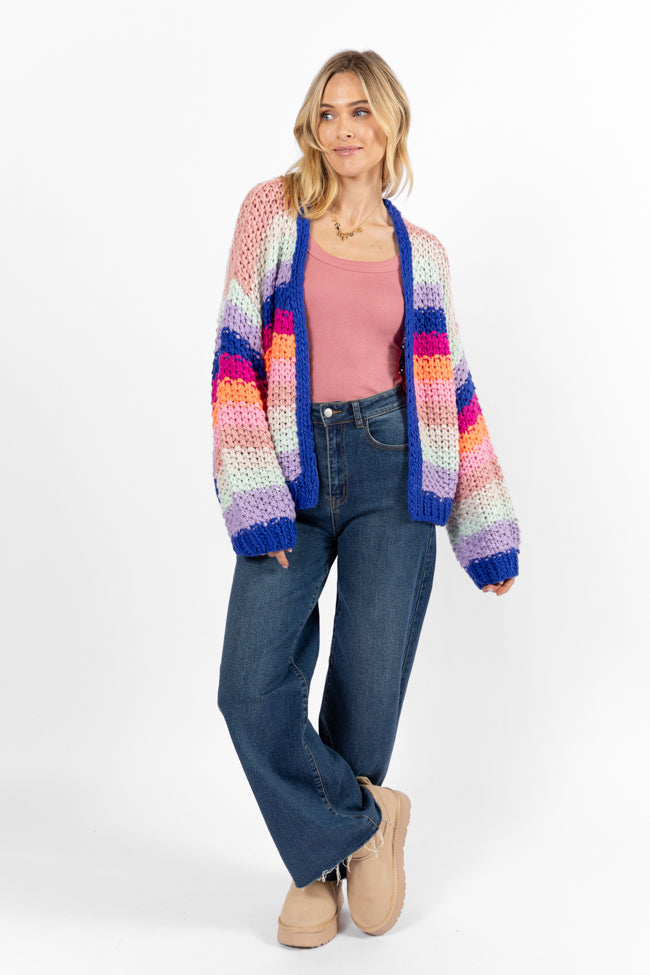 Forgot You Existed Navy Multi Striped Cardigan - Women's Casual Knit Sweater | Perfect for Fall Layering & Cozy Winter Outfits