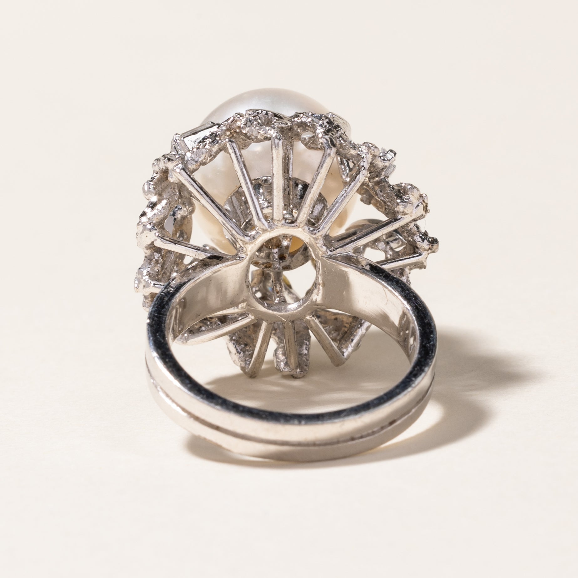 Elegant Pearl & Diamond Cocktail Ring - 11.60mm Genuine Pearl with 0.09ctw Diamonds - Size 4.5 - Perfect for Evening Parties, Weddings & Special Occasions