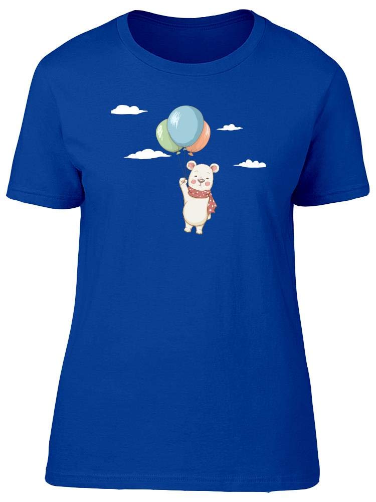 Cute Bear Flying With Balloons T-Shirt for Women - Casual Graphic Tee for Everyday Wear, Outings & Gifts