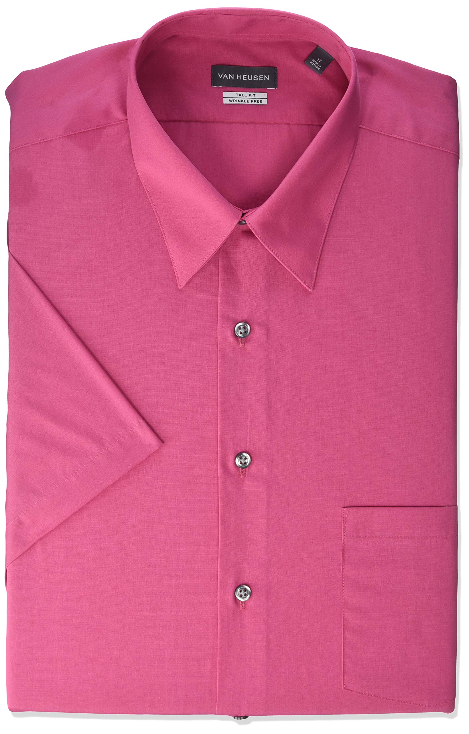 Van Heusen Men's Tall Fit Short Sleeve Dress Shirt - Poplin Solid Business Casual Shirt for Big & Tall Men - Perfect for Office, Weddings & Formal Events
