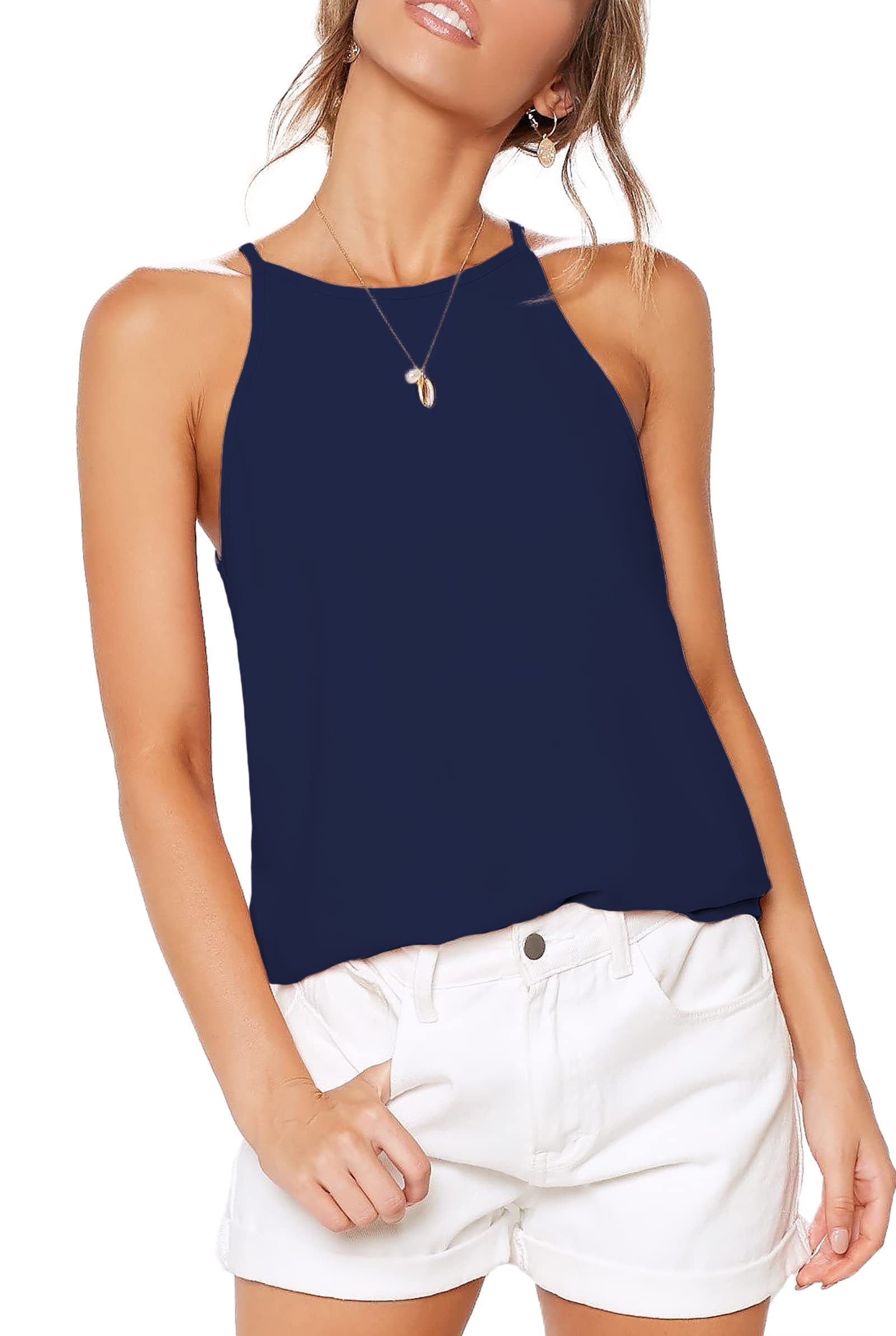 THANTH Women's Halter Tops - Sleeveless Summer Tank Top with High Neck & Adjustable Straps | Casual Cami Tee for Beach, Vacation & Everyday Wear