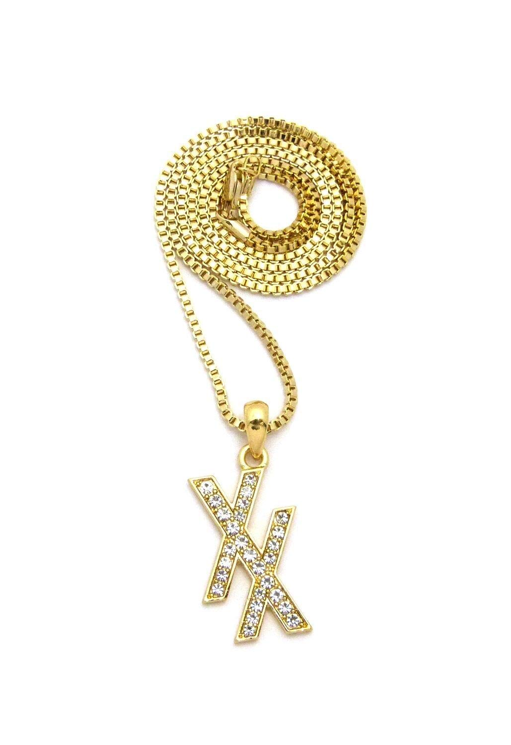 18K Gold Plated Iced Out MGK XX Pendant with 2mm 18