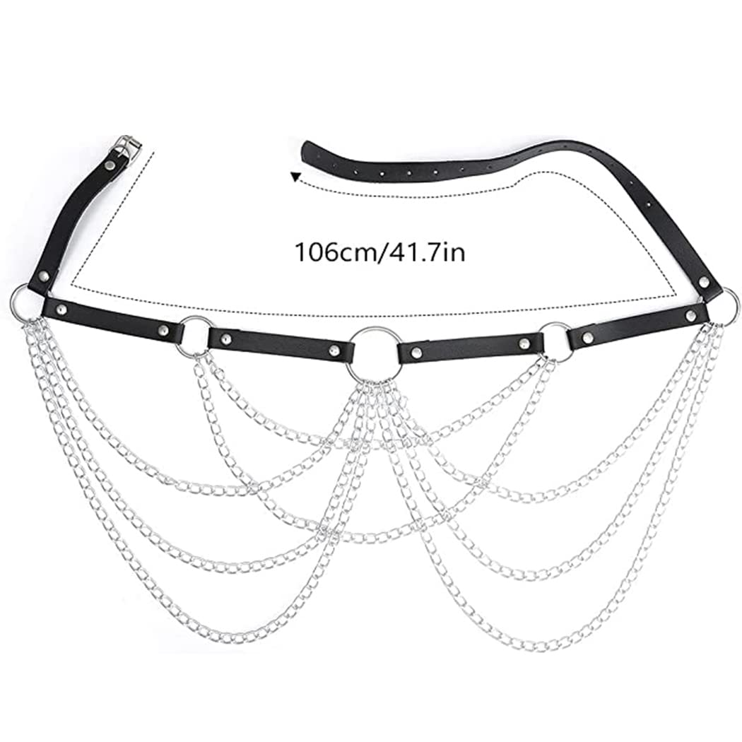 Flovel Punk Black Leather Body Chain - Multilayered Waist & Belly Chain Jewelry for Women | Gothic, Rave & Festival Fashion Accessory | Perfect for Concerts, Parties and Biker Outfits
