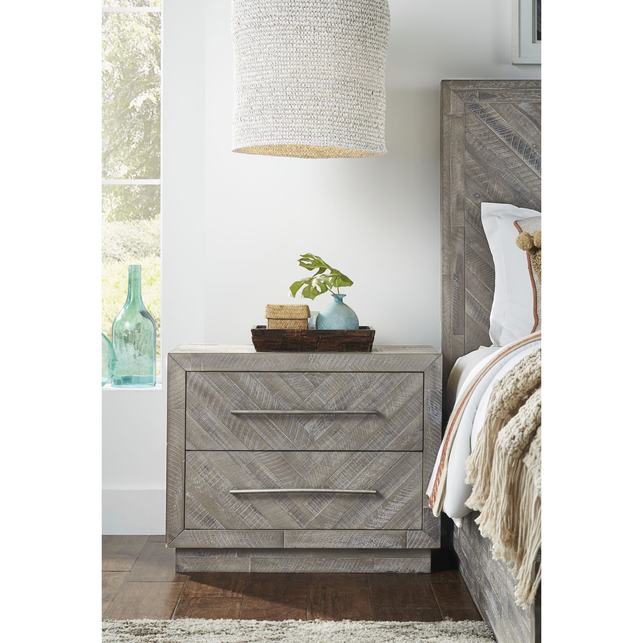 Rustic Latte Alexandra Nightstand - Solid Wood Bedside Table with Drawer for Bedroom, Living Room & Guest Room - Farmhouse Style Home Decor