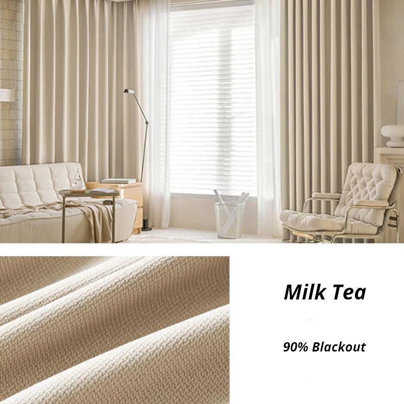 Amalia Cotton Linen Japandi Textured Room Darkening Curtains - Blackout Window Drapes for Bedroom, Living Room & Nursery - Noise Reducing & Light Blocking Home Decor