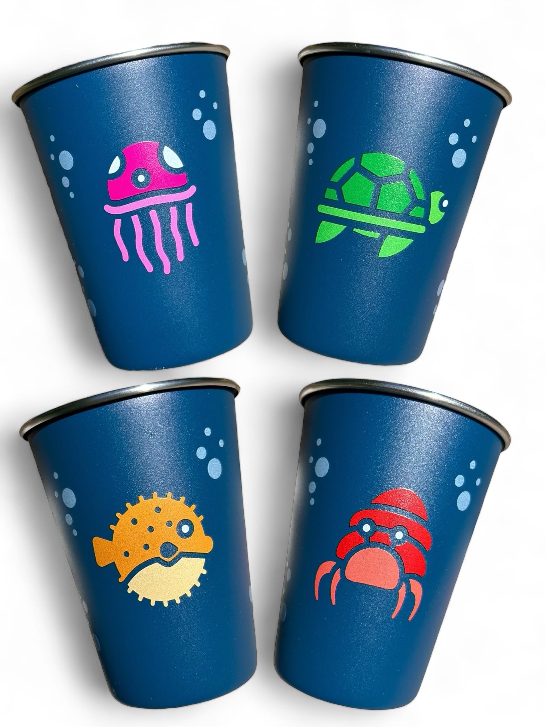 12oz Stainless Steel Kids Cups with Sea Creature Designs - Set of 4 BPA-Free, Reusable & Eco-Friendly Toddler Sippy Cups | Durable, Leak-Proof & Dishwasher Safe | Perfect for Daily Use, Travel, Birthday Parties & Gifts for Boys and Girls