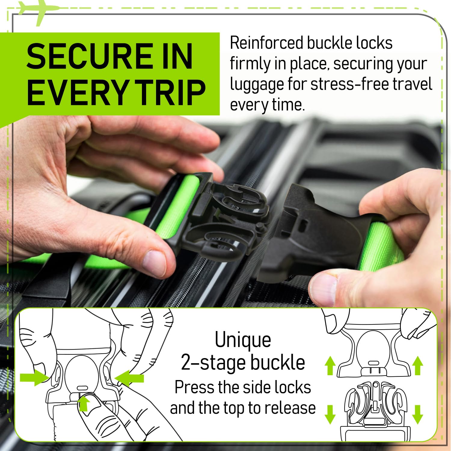 4-Pack Durable TSA-Approved Luggage Straps - Adjustable Suitcase Belt for Secure Travel Bag Wrapping - Heavy-Duty Buckle Straps for Suitcases & Backpacks | Perfect for Air Travel, Road Trips & Moving