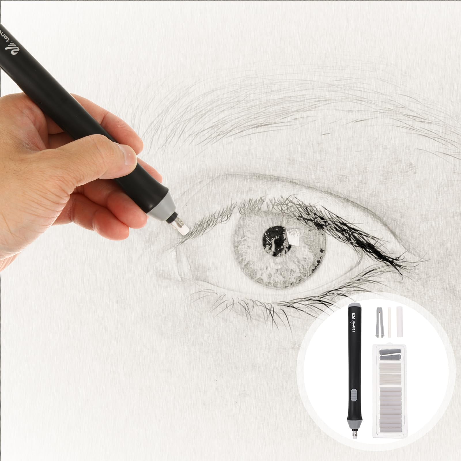 Operitacx Electric Eraser Set with 10 Refills - Battery-Free Precision Eraser for Artists, Sketching, Drawing & Painting - Perfect for Detailed Artwork and Professional Sketching Tools