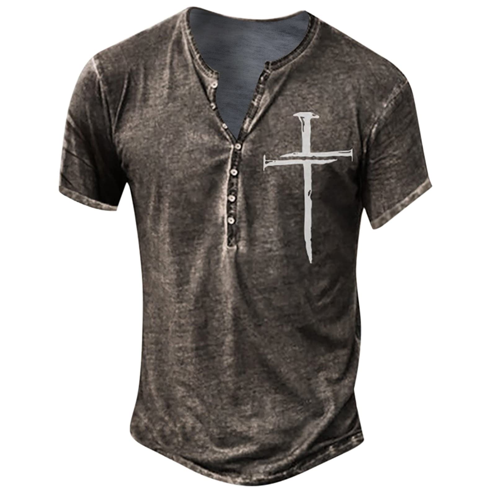 Men's Short Sleeve Henley Shirts - Casual Graphic Acid Washed Streetwear T-Shirts - Lightweight Workout Tee for Gym, Running & Everyday Wear