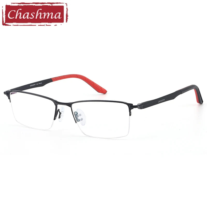 Men's Semi-Rimless Square Alloy Eyeglasses 49453 - Lightweight Metal Frame Glasses for Work, Reading & Fashion