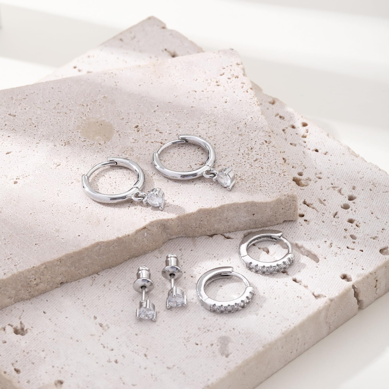 3 Pairs Dainty Hoop Earrings for Women - 14K Gold/Silver Plated Small Huggie Earrings Set - Lightweight Open Hoop Earrings Jewelry - Perfect for Everyday Wear, Gifts & Stacking
