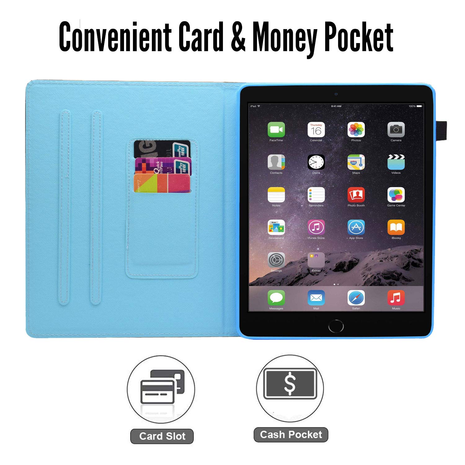 Premium PU Leather iPad Case with Card Slot & Pen Holder - Compatible with iPad 7th Gen 10.2