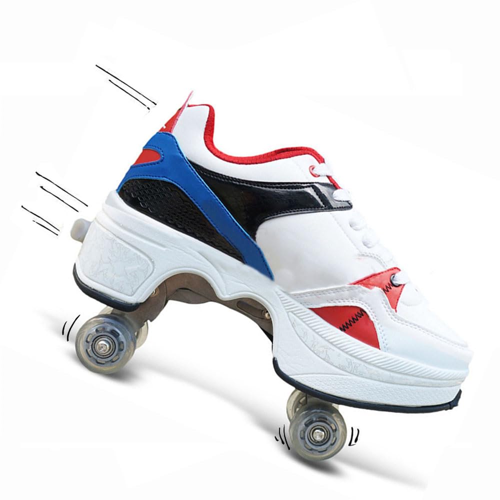 Women's Roller Skates - Adjustable Quad Wheels for Girls & Boys, Retractable Kick Roller Shoes for Adults & Kids, Outdoor Inline Skates for Parkour & Fun - Perfect for Parks, Rinks & Outdoor Adventures