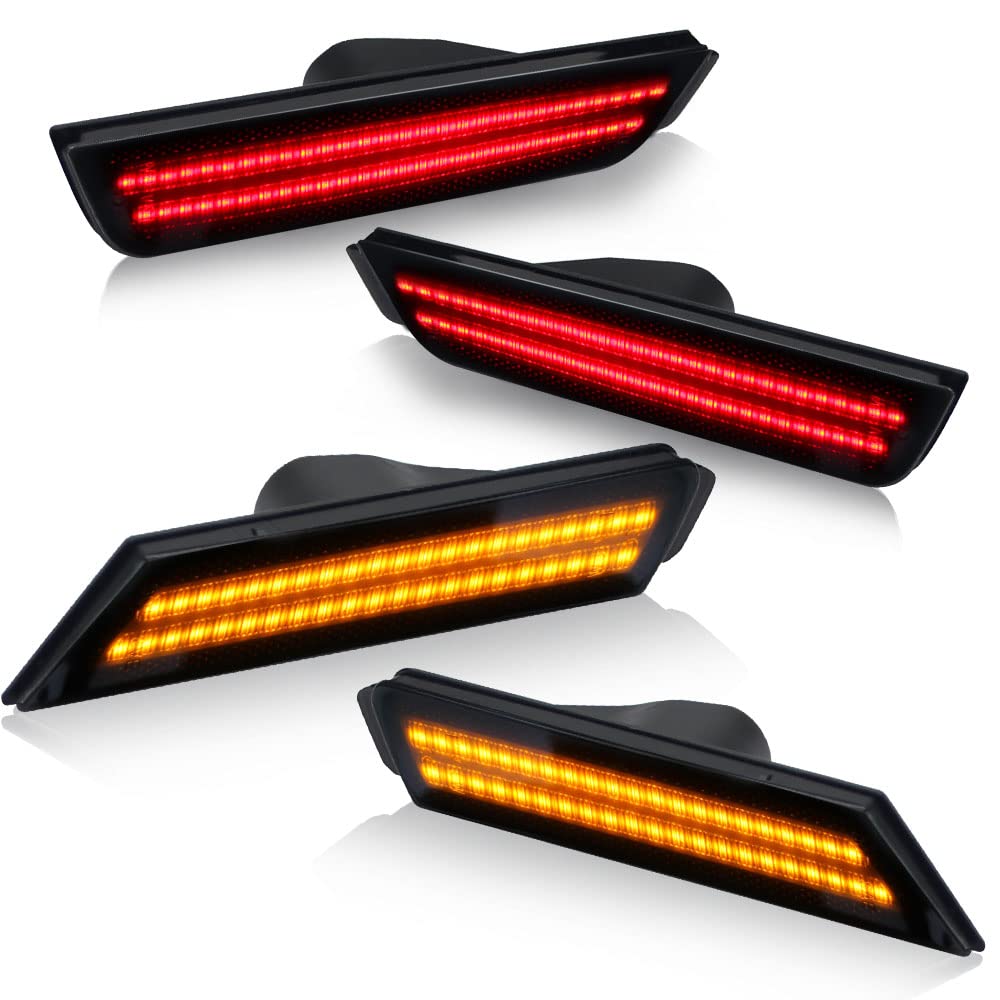 Bestview LED Side Marker Lights for Chevy Camaro 2010-2015 - Smoked Lens Amber & Red Bumper Lights (4PCS) - Front & Rear Fender Markers for Driver & Passenger Side - Perfect for Night Driving and Vehicle Customization