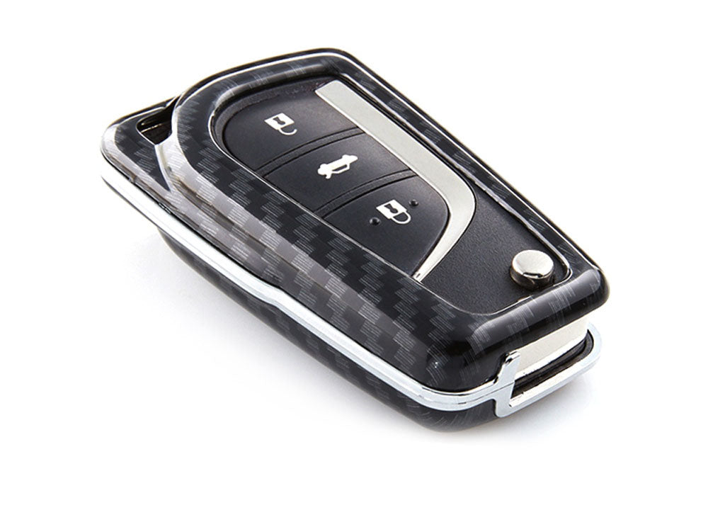 Black Carbon Fiber Key Fob Cover for 2018-2023 Toyota Camry - Flip Blade Key Shell Replacement - Premium Protection & Style Upgrade for Car Keys