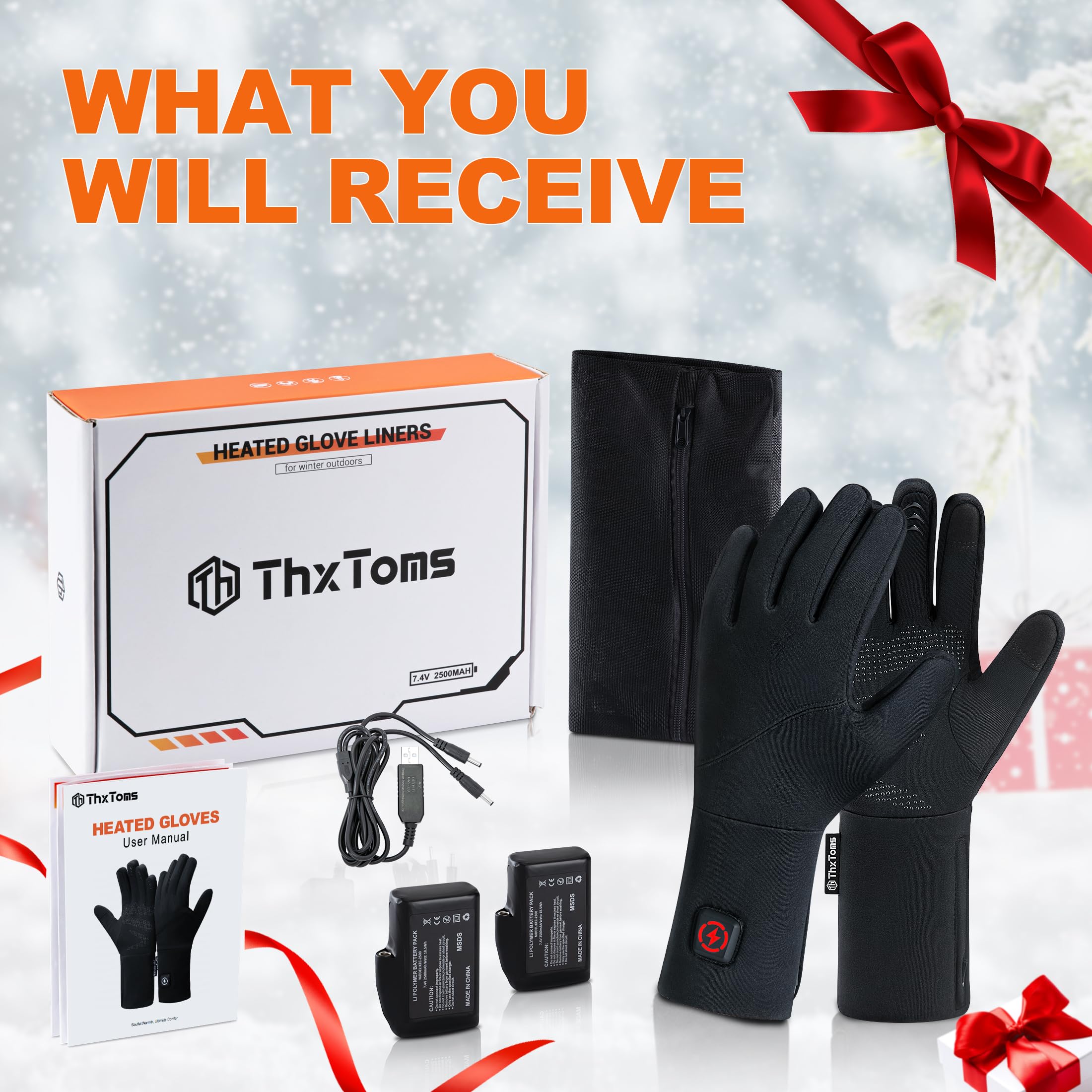 ThxToms Rechargeable Electric Heated Gloves for Men & Women - Thin Battery-Powered Heating Gloves for Raynaud's, Arthritis - Touchscreen Compatible for Skiing, Driving & Outdoor Activities - Instant Warmth & Dexterity