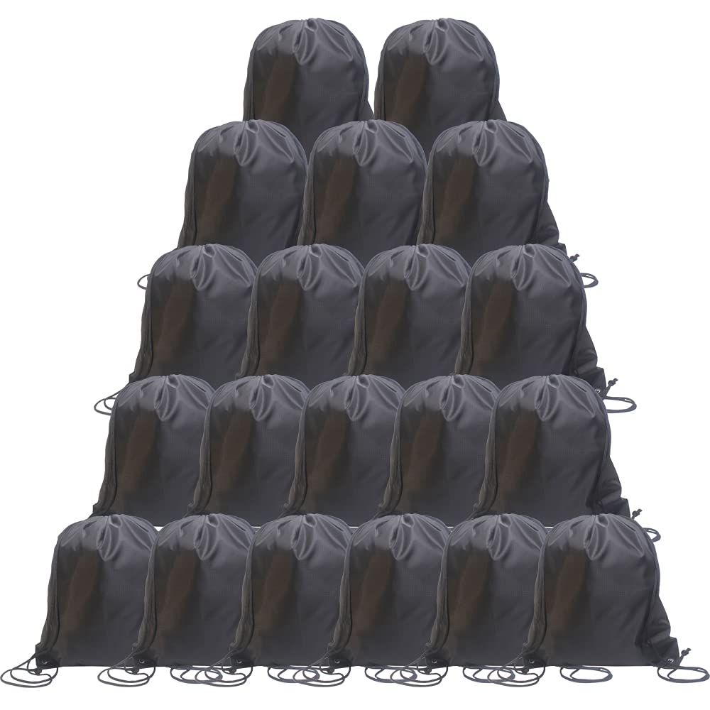 20PCS Drawstring Backpack Bulk - Ripstop Plaid Fabric Cinch Bags for Kids, Women & Men - Gym, Sports, Travel & School Essentials - Black