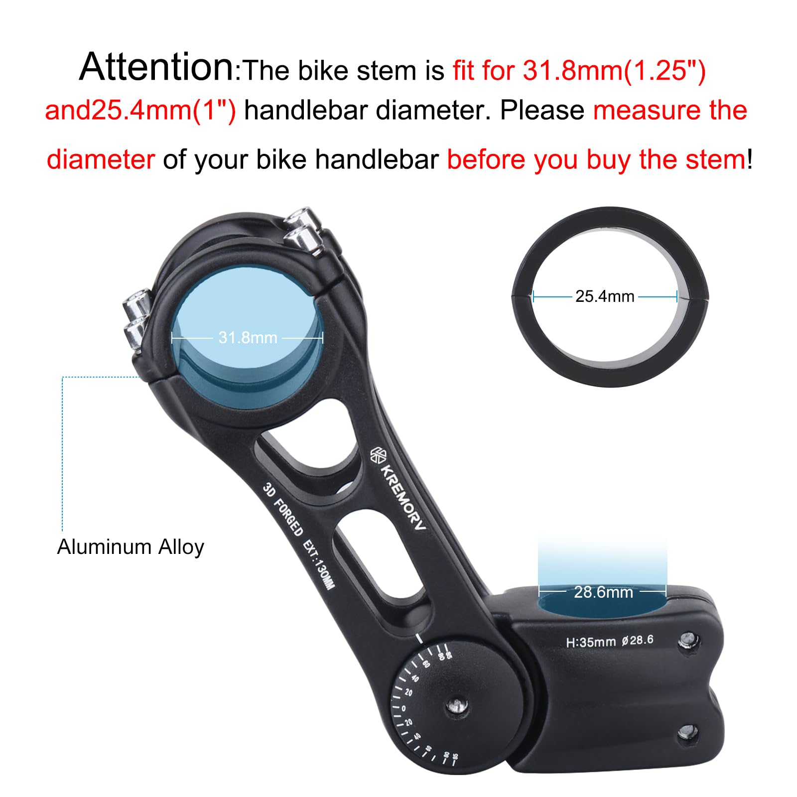 Universal Bike Stem 25.4mm & 31.8mm Adjustable Bicycle Stem Riser - 110mm & 130mm Length - Compatible with Mountain Bike, Road Bike, BMX - Perfect for Commuting, Trail Riding & Urban Cycling