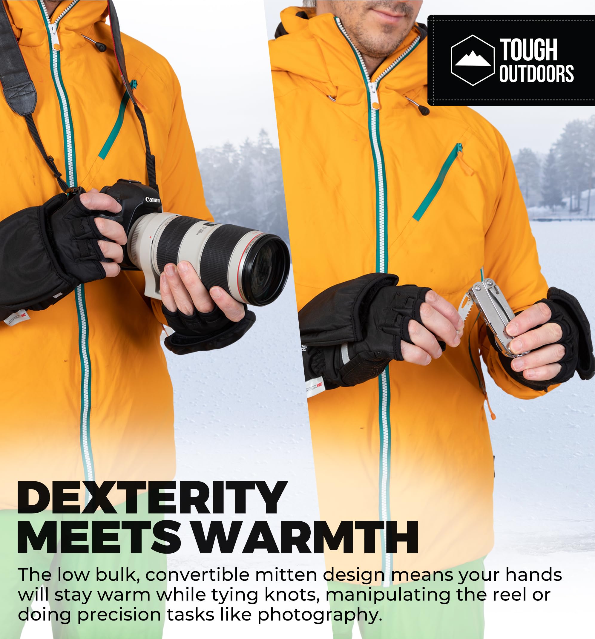 3M Thinsulate Waterproof Ice Fishing Gloves for Men & Women - Cold Weather Convertible Mittens with Finger Flaps - Winter Fly Fishing & Photography Gloves - Perfect for Ice Fishing, Outdoor Photography, and Winter Sports