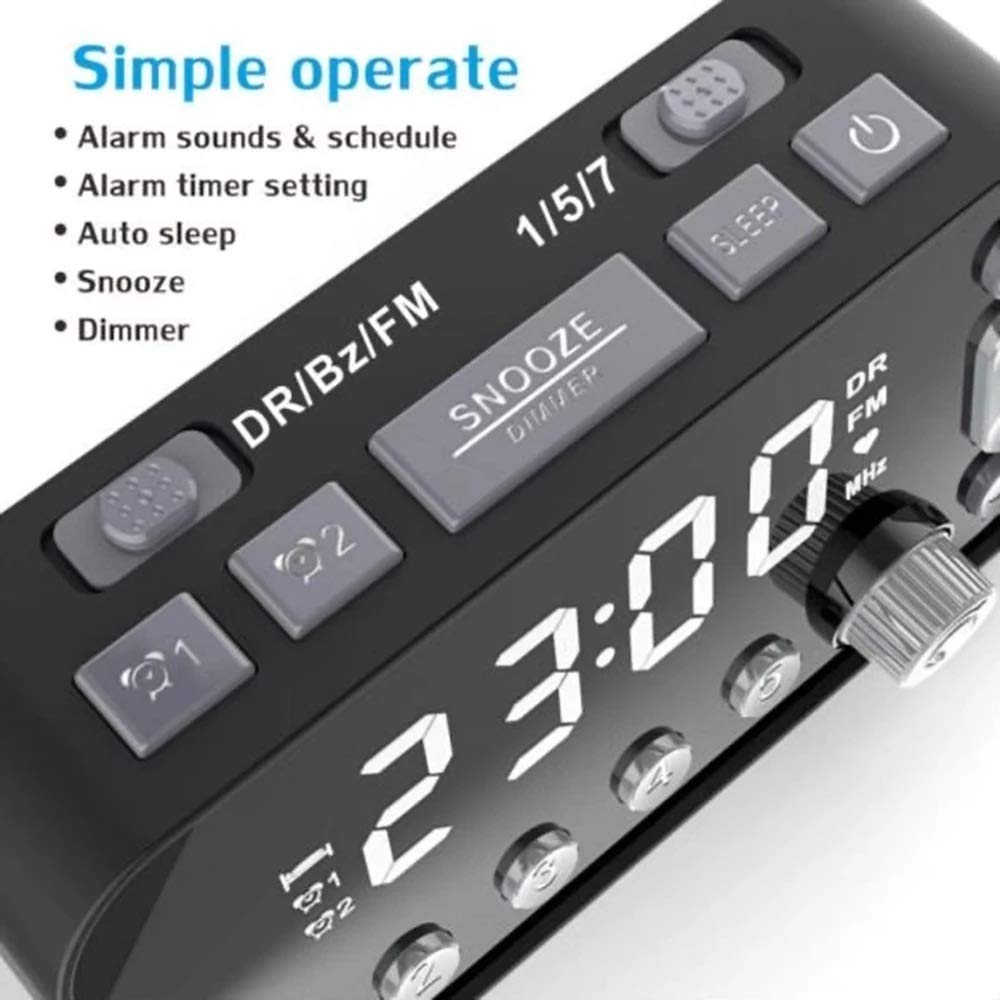 SVNA Digital Alarm Clock with DAB/FM Radio, Dual USB Charging Ports, Adjustable Backlight & Volume - Perfect for Bedroom, Office, and Travel Use