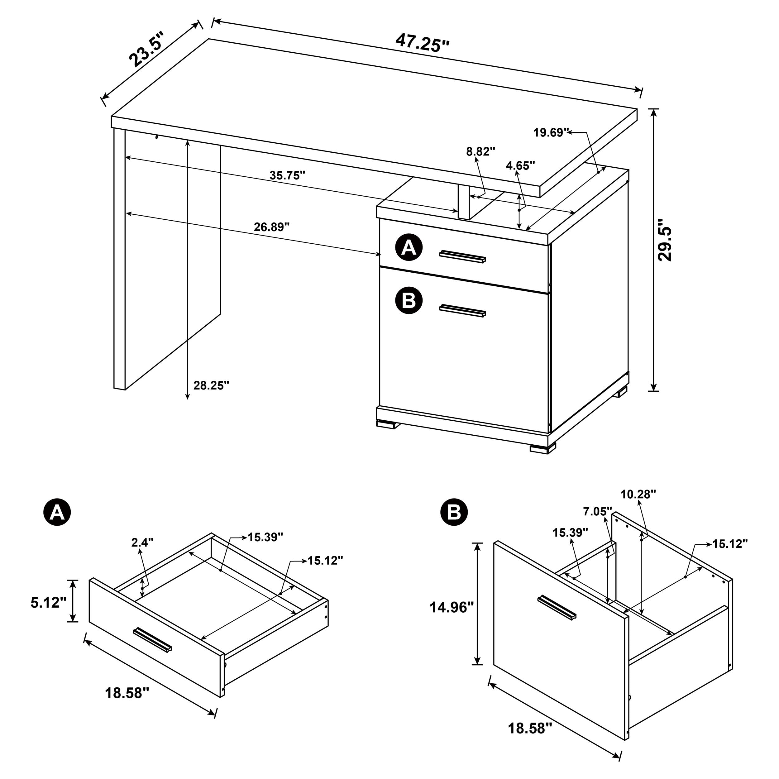 White Coaster Furniture Office Desk with Cabinet - Modern Home & Office Workstation for Study, Work, and Storage