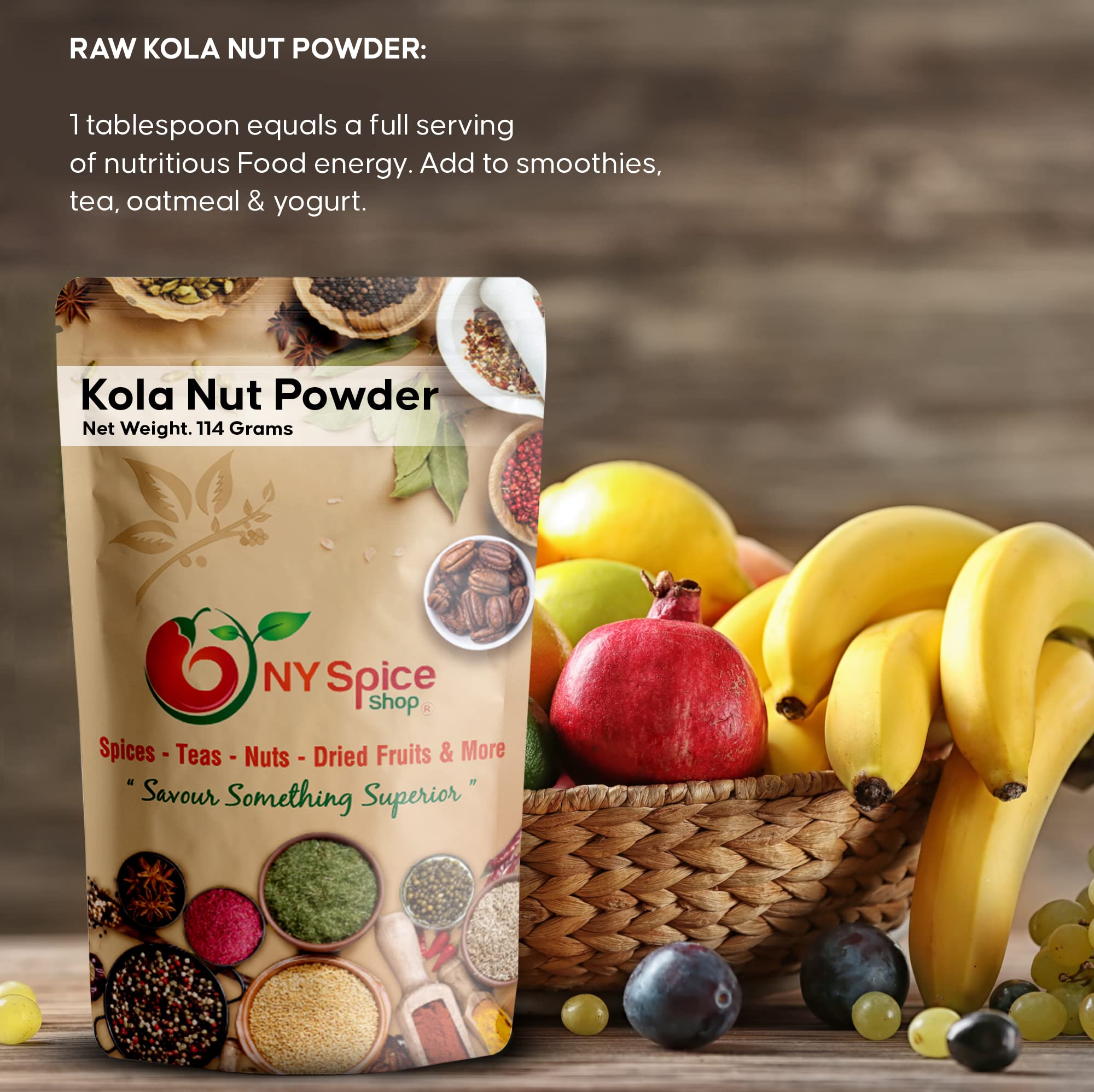 NY Spice Shop Premium Kola Nut Powder - 4oz Pure Jamaican Bissy Powder, Natural African Superfood, Raw Energy Booster | More Effective Than Coffee & Tea | Perfect for Smoothies, Protein Shakes & Herbal Teas | Organic Caffeine Alternative for Workouts & Focus