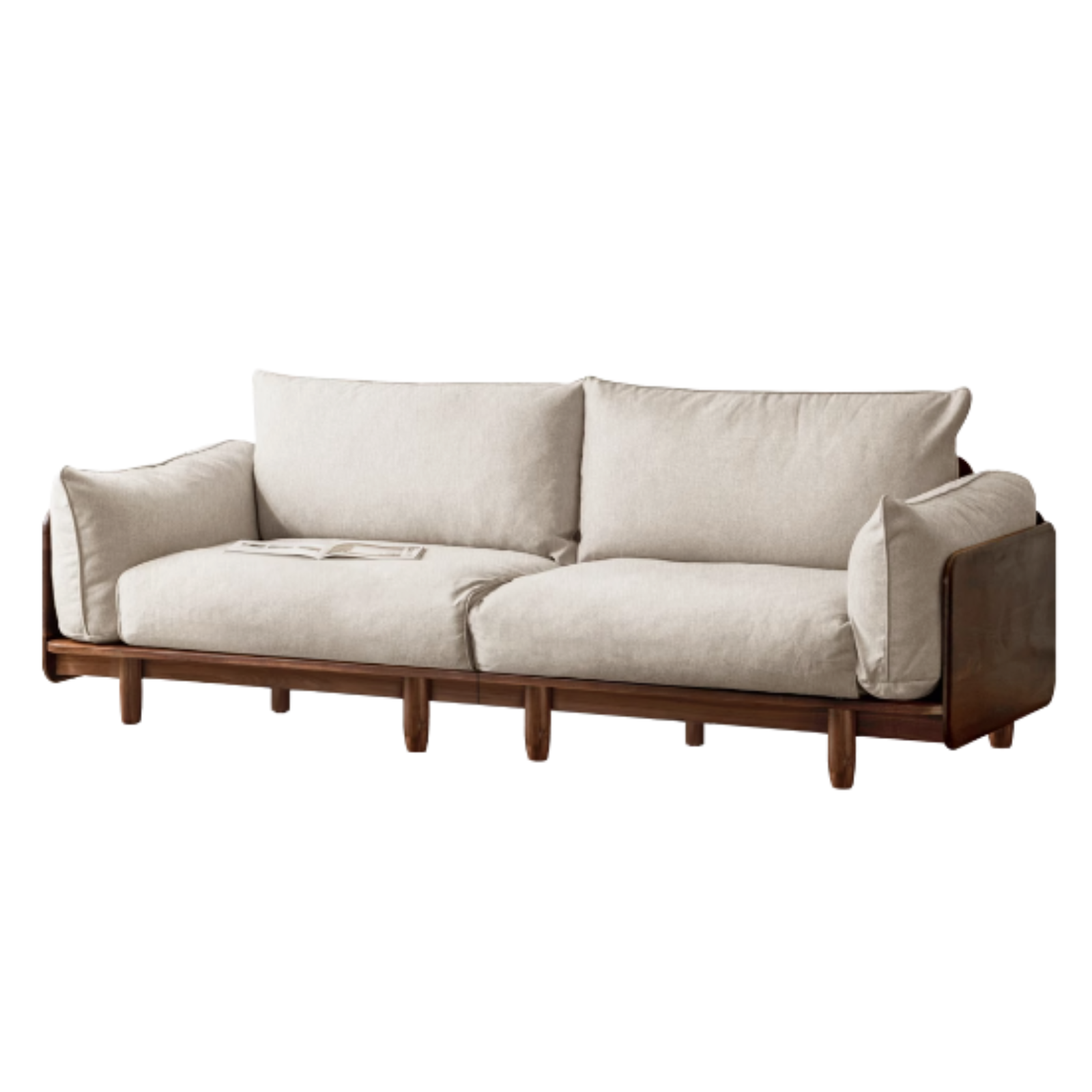 94.8x35.4x31.9 inch / 241x90.5x81cm / Rich dark walnut color/ Fabric Gravel White sofa