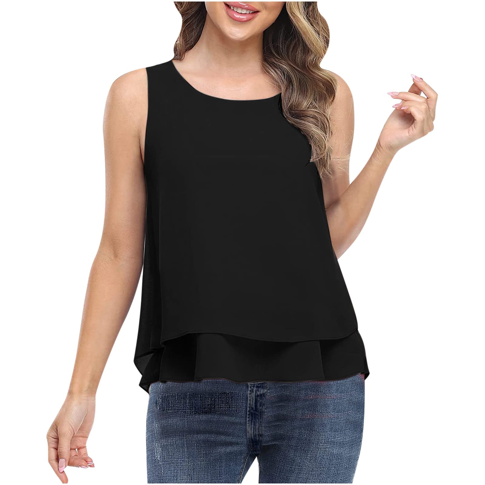 Women's Casual Sleeveless Chiffon Blouse - Crewneck Pullover Tank Top Shirt for Summer, Office Wear & Casual Outfits