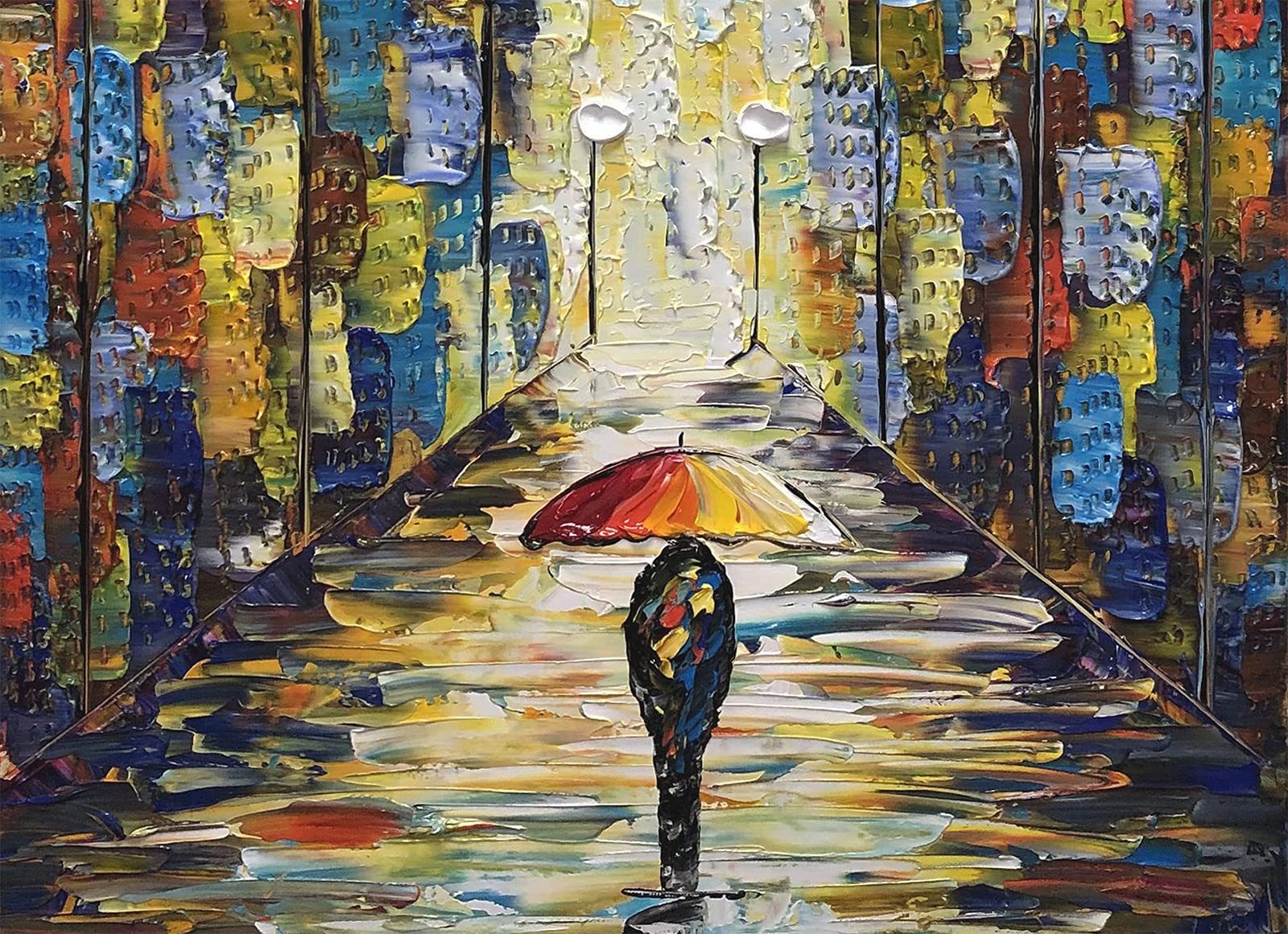 V-inspire 24x48 Inch Modern Abstract Oil Painting - Romantic Street Landscape 3D Hand-Painted Canvas Artwork with Wood Frame | Wall Decor for Living Room, Bedroom & Office