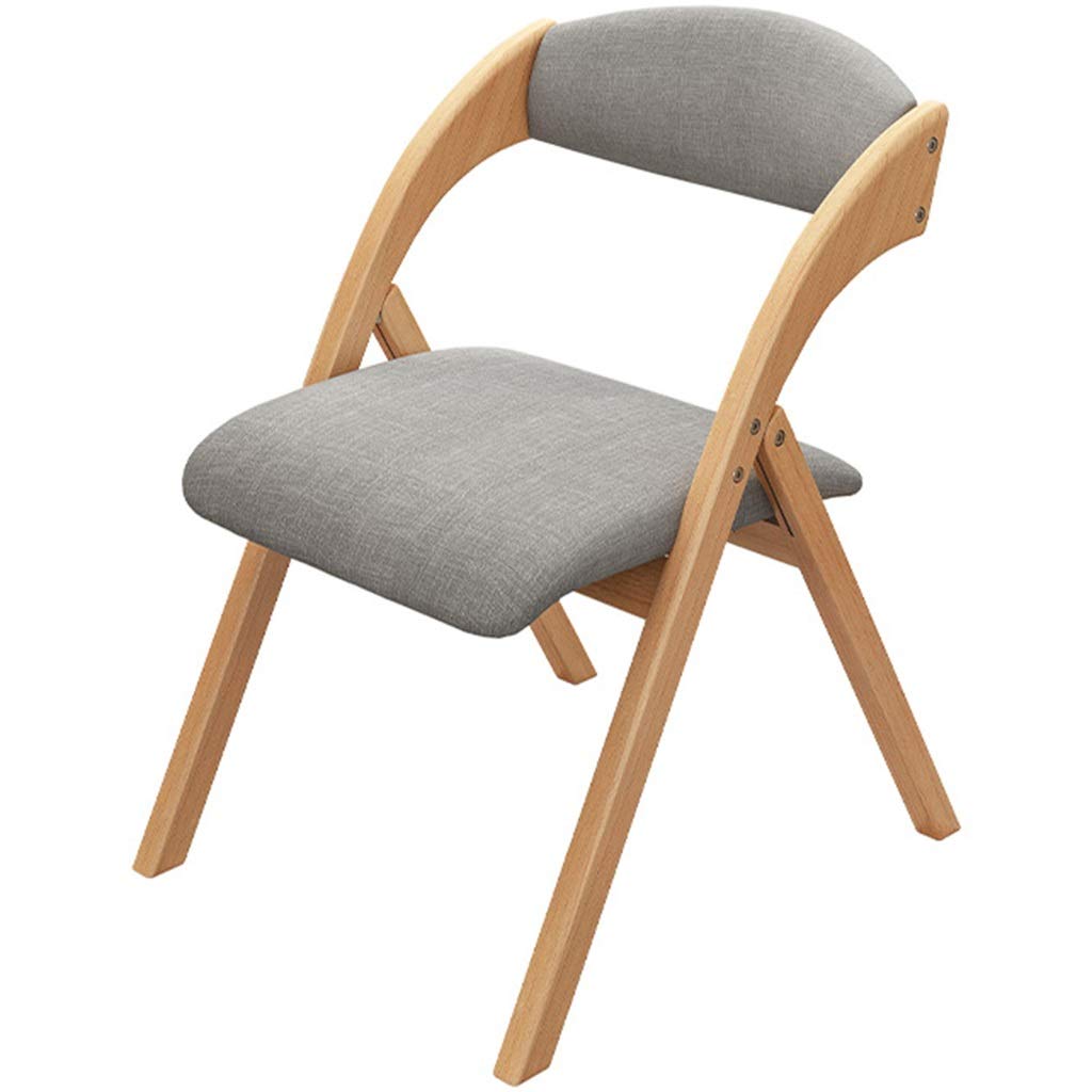 Comfortable Padded Folding Chair with Solid Wood Frame & High Elastic Sponge Cushion - Ergonomic Office Computer Chair, Kitchen Dining Chair, Portable Stool - Light Gray, 30x18x58 inches - Perfect for Home Office, Small Spaces & Outdoor Use